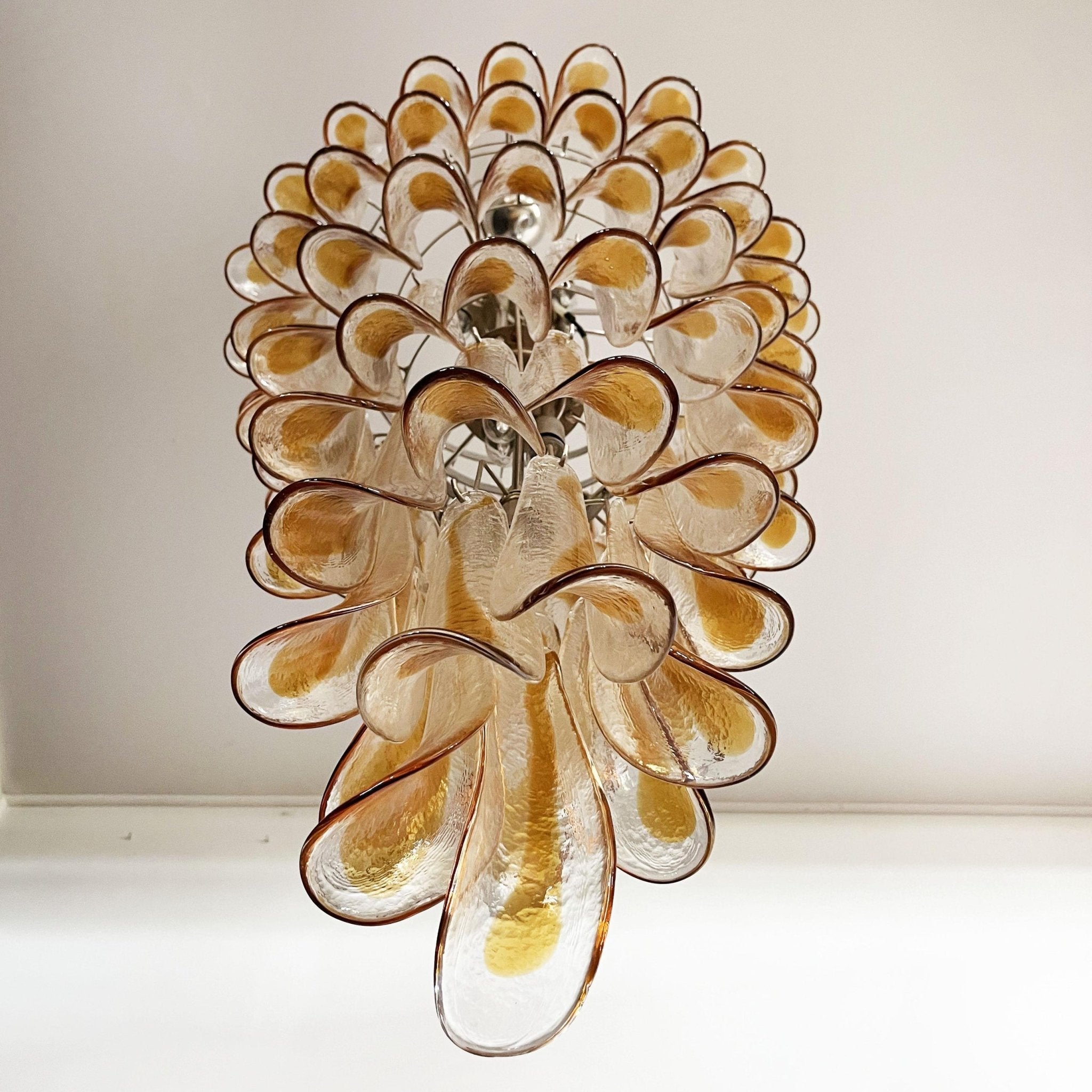 Aurora Chandelier Gold Murano Glass Petals Layered Cascading