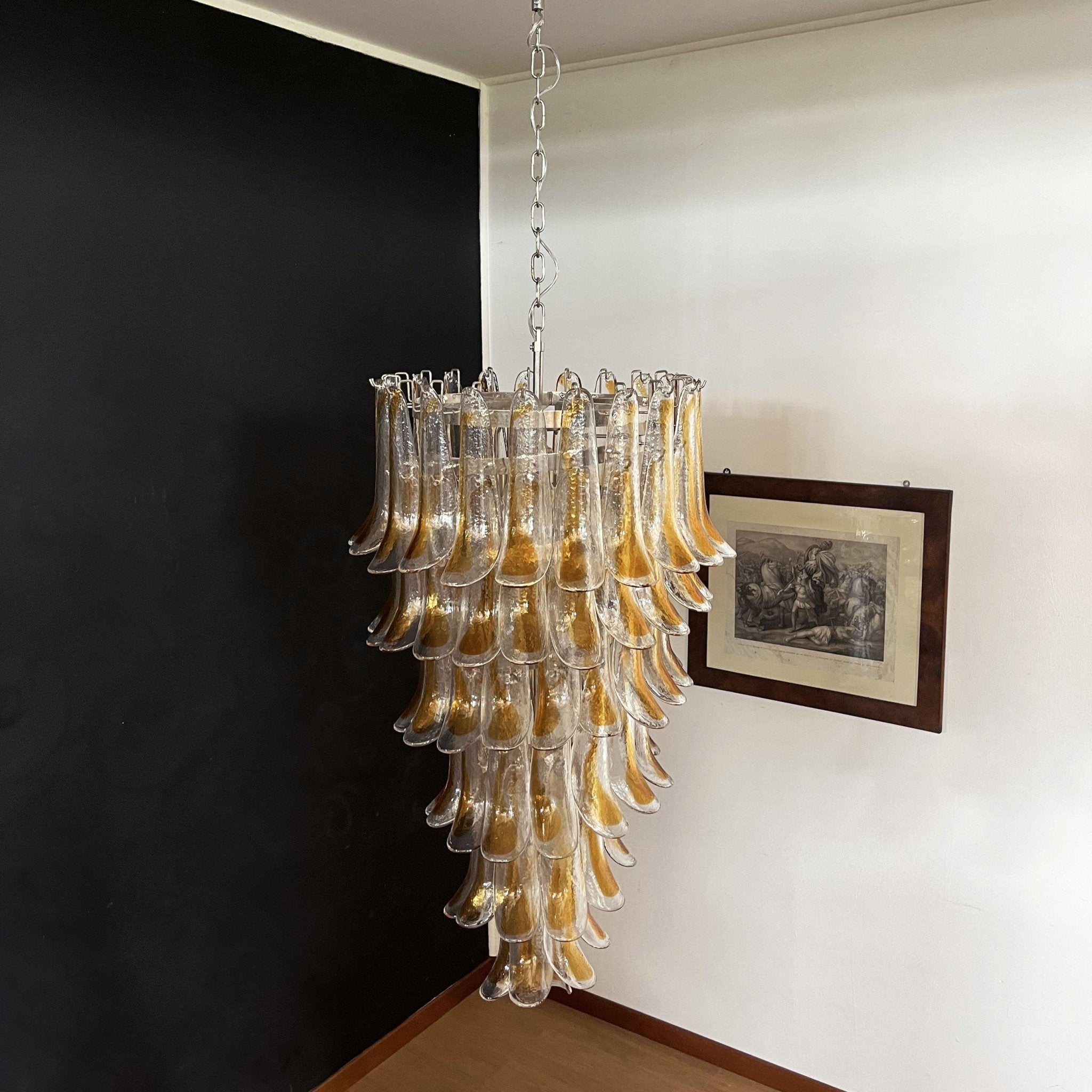 Aurora Chandelier Gold Murano Glass Petals Layered Cascading