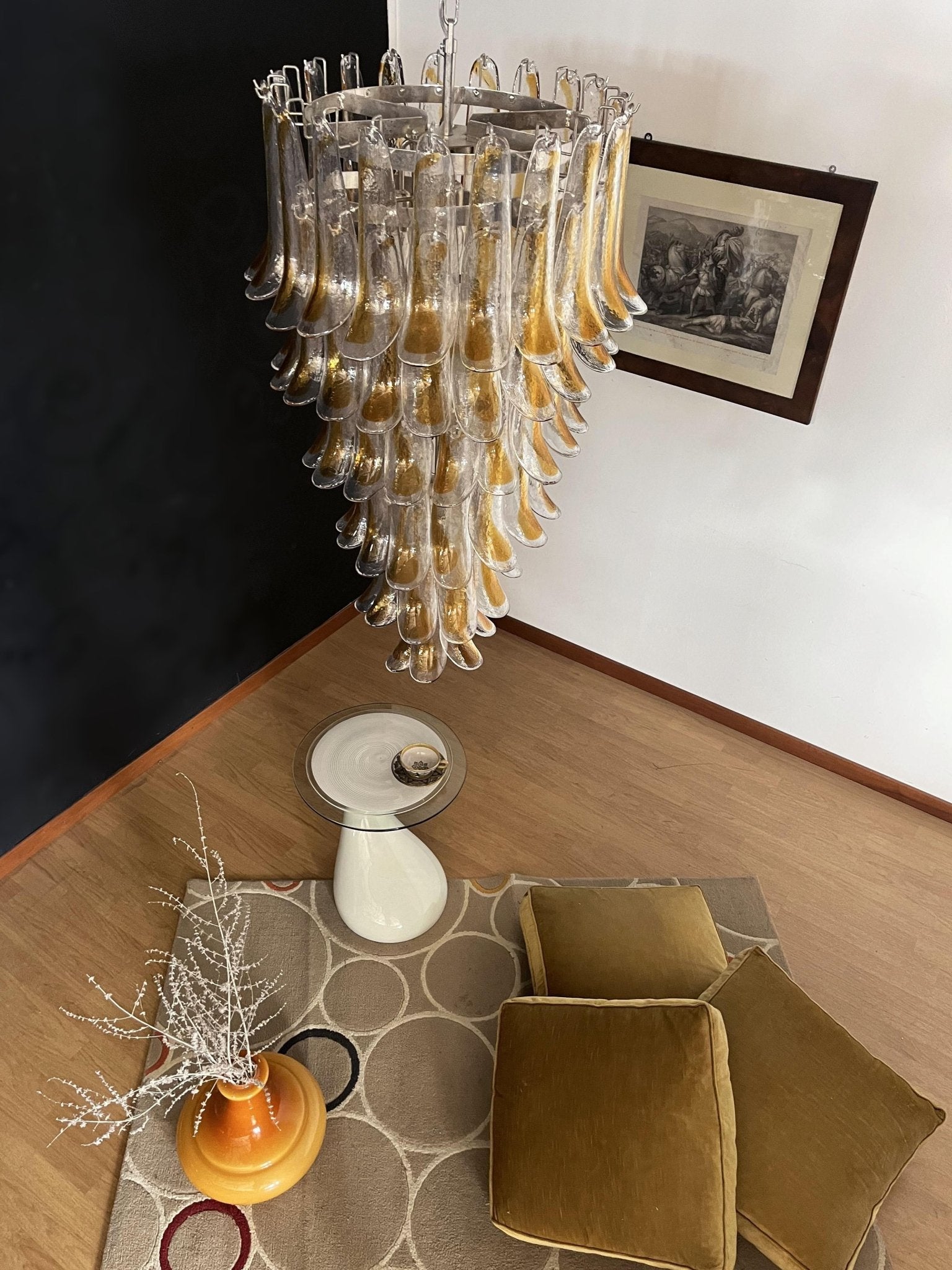 Aurora Chandelier Gold Murano Glass Petals Layered Cascading