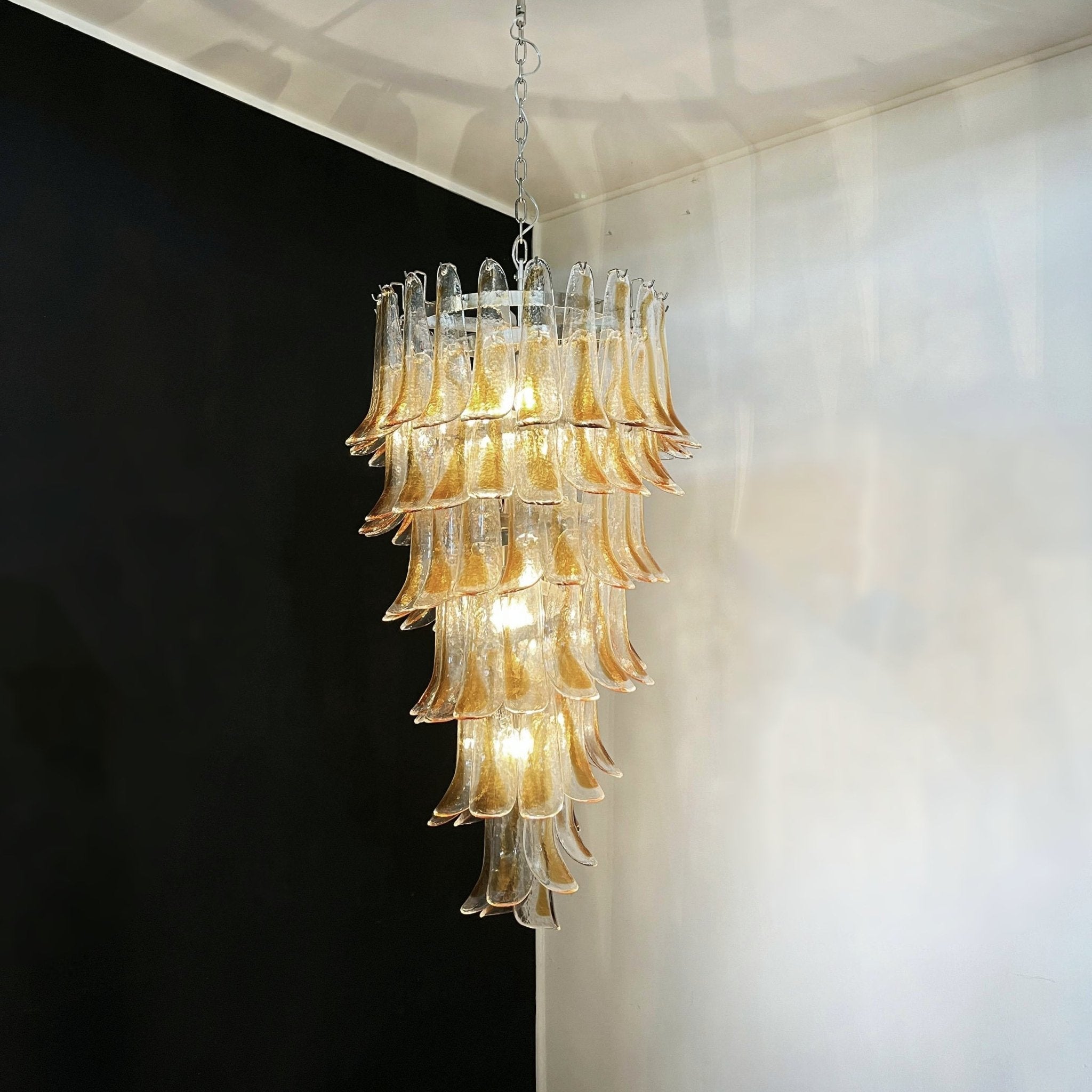 Aurora Chandelier Gold Murano Glass Petals Layered Cascading