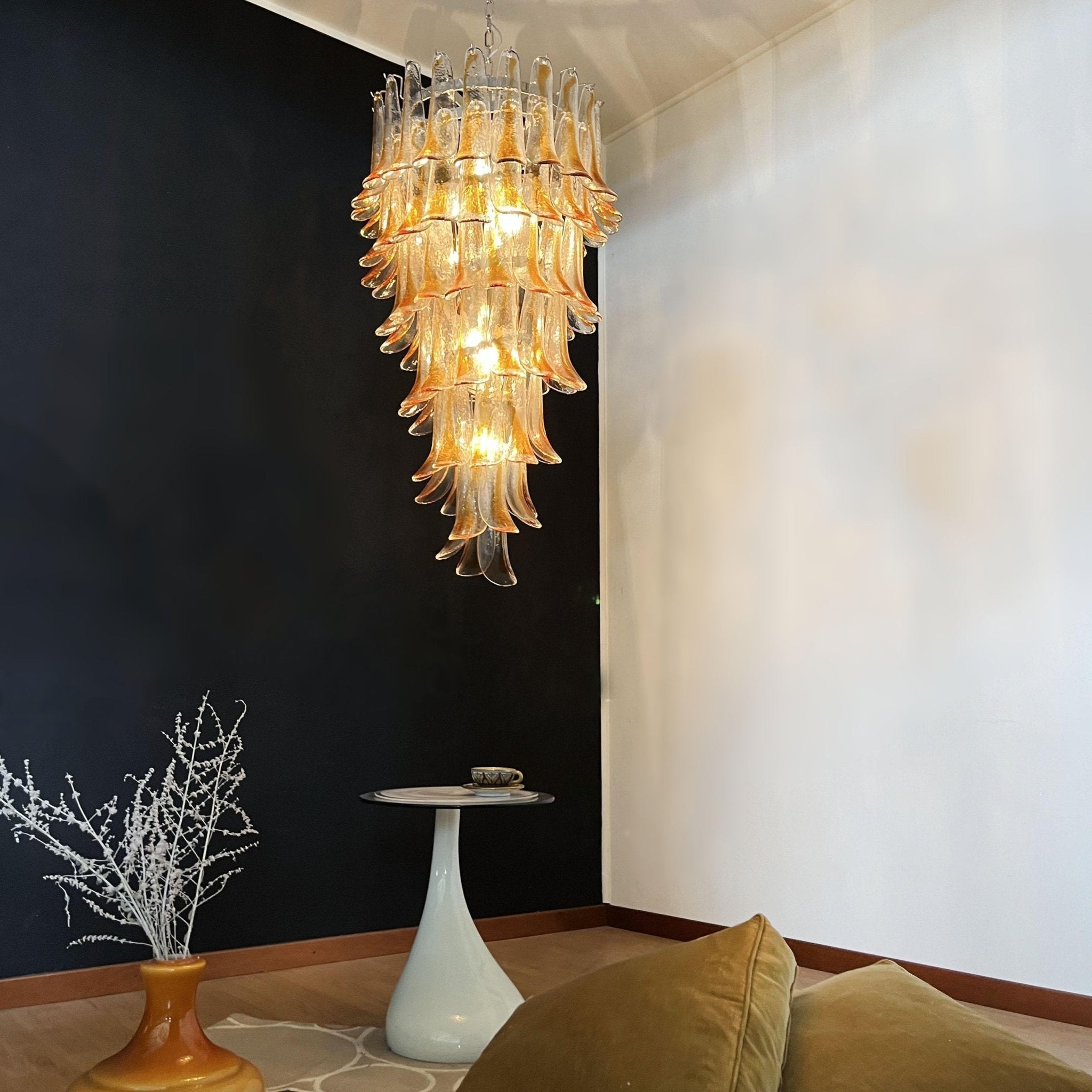 Aurora Chandelier Gold Murano Glass Petals Layered Cascading