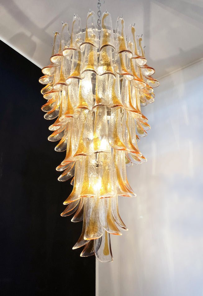 Aurora Chandelier Gold Murano Glass Petals Layered Cascading