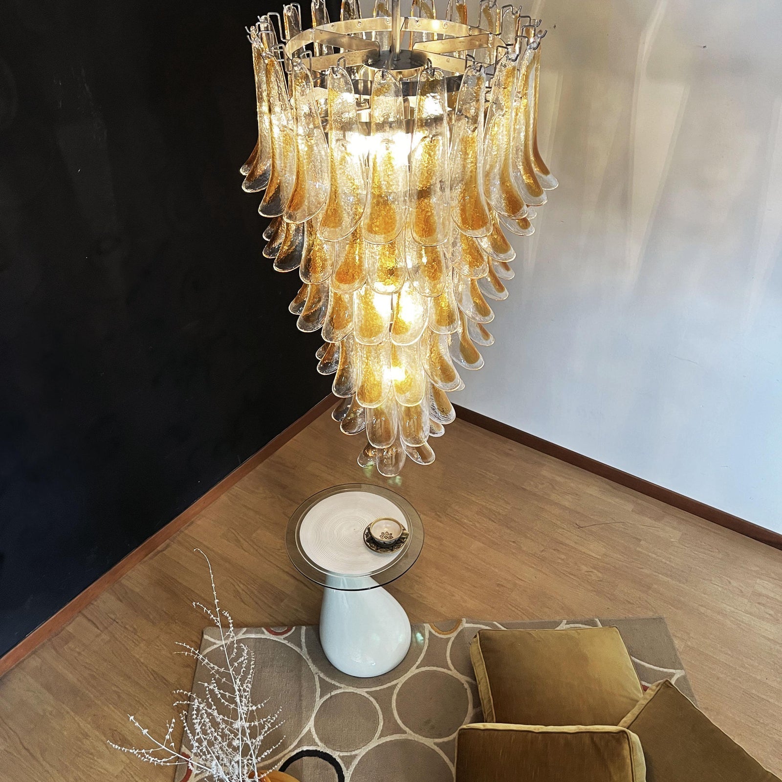 Aurora Chandelier Gold Murano Glass Petals Layered Cascading