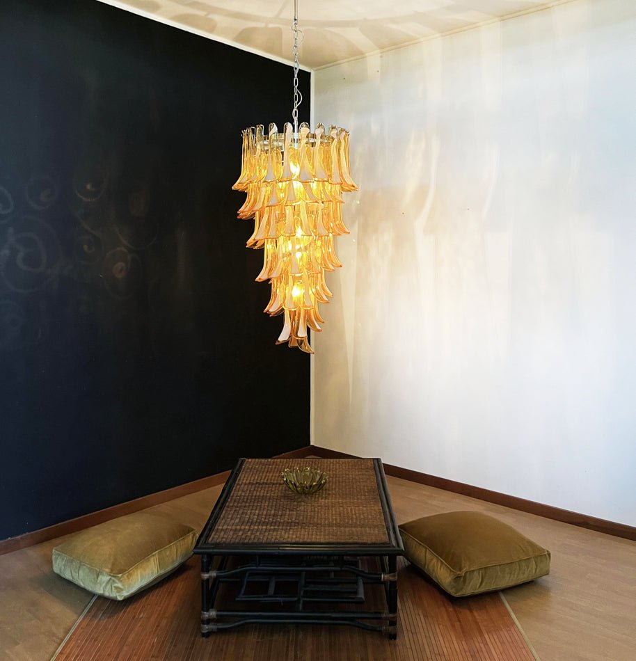 Aurora Chandelier Gold Murano Glass Petals Layered Cascading