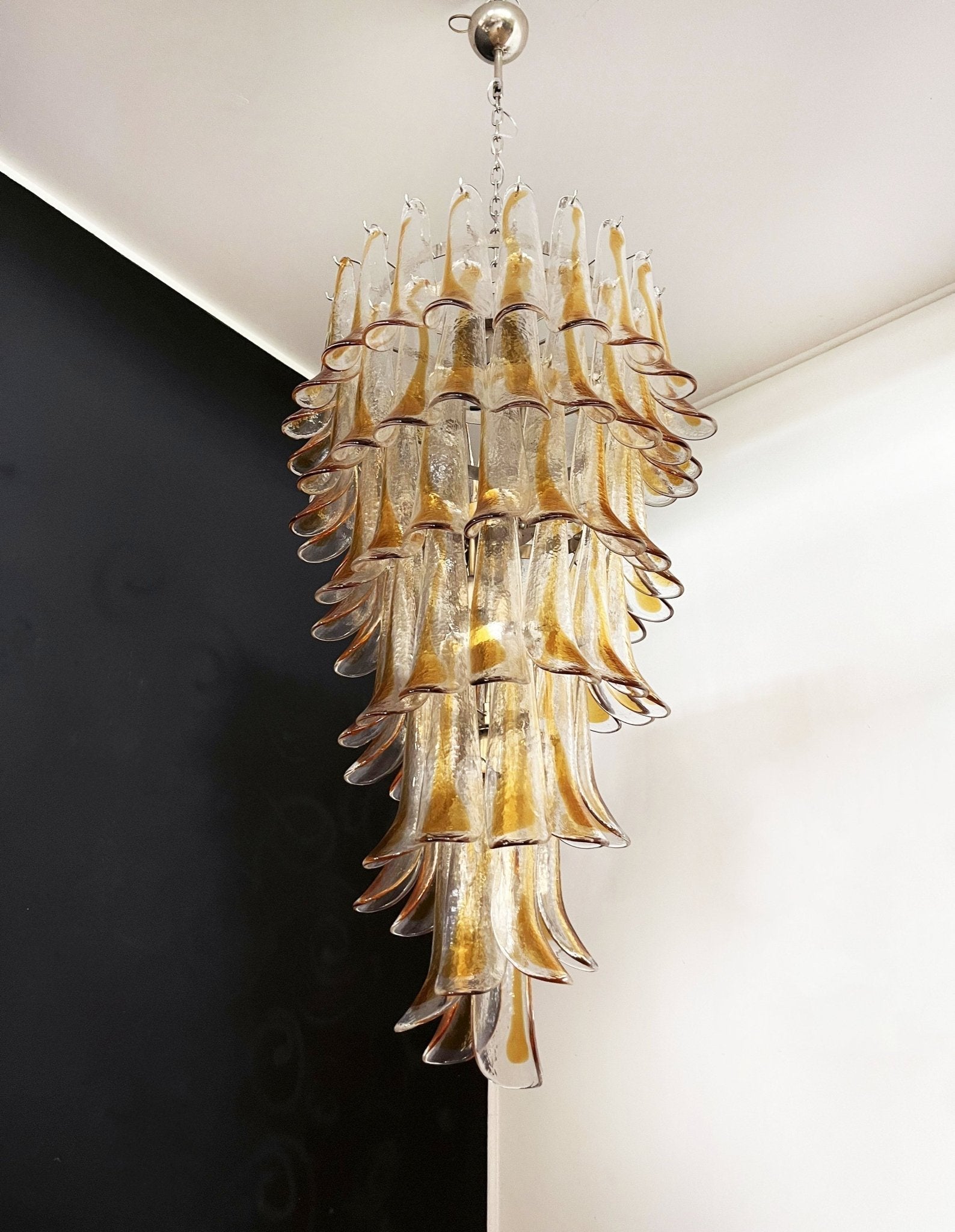 Aurora Chandelier Gold Murano Glass Petals Layered Cascading