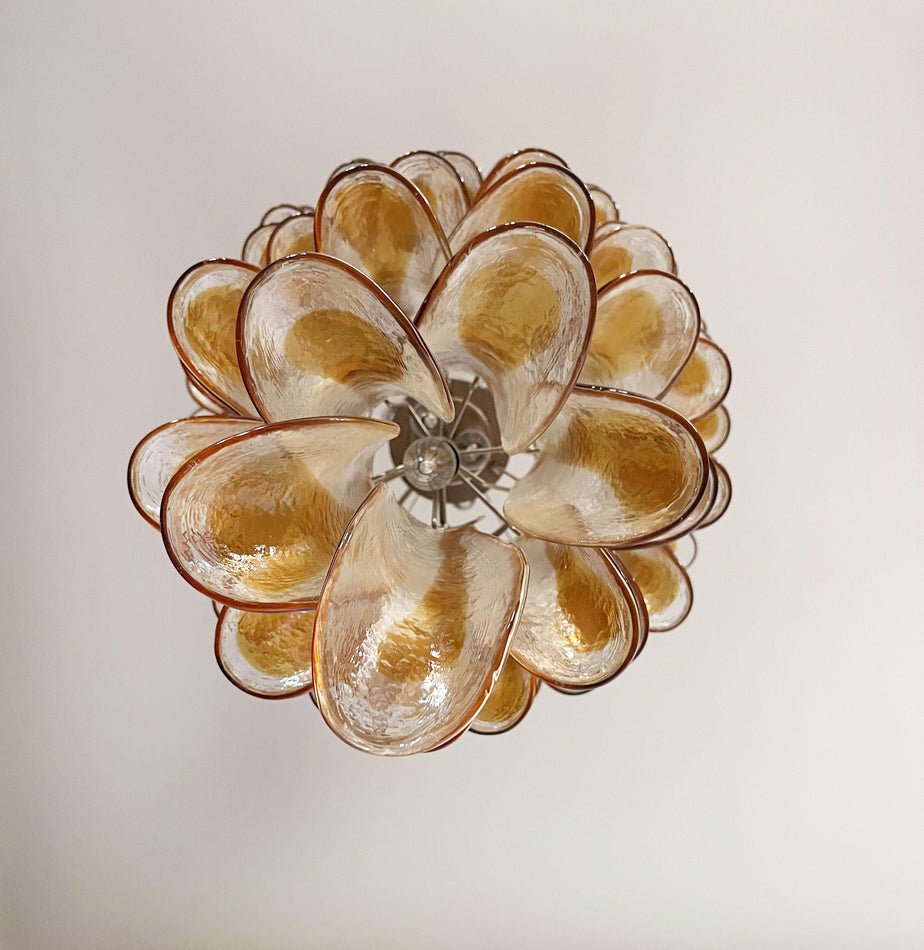 Aurora Chandelier Gold Murano Glass Petals Layered Cascading