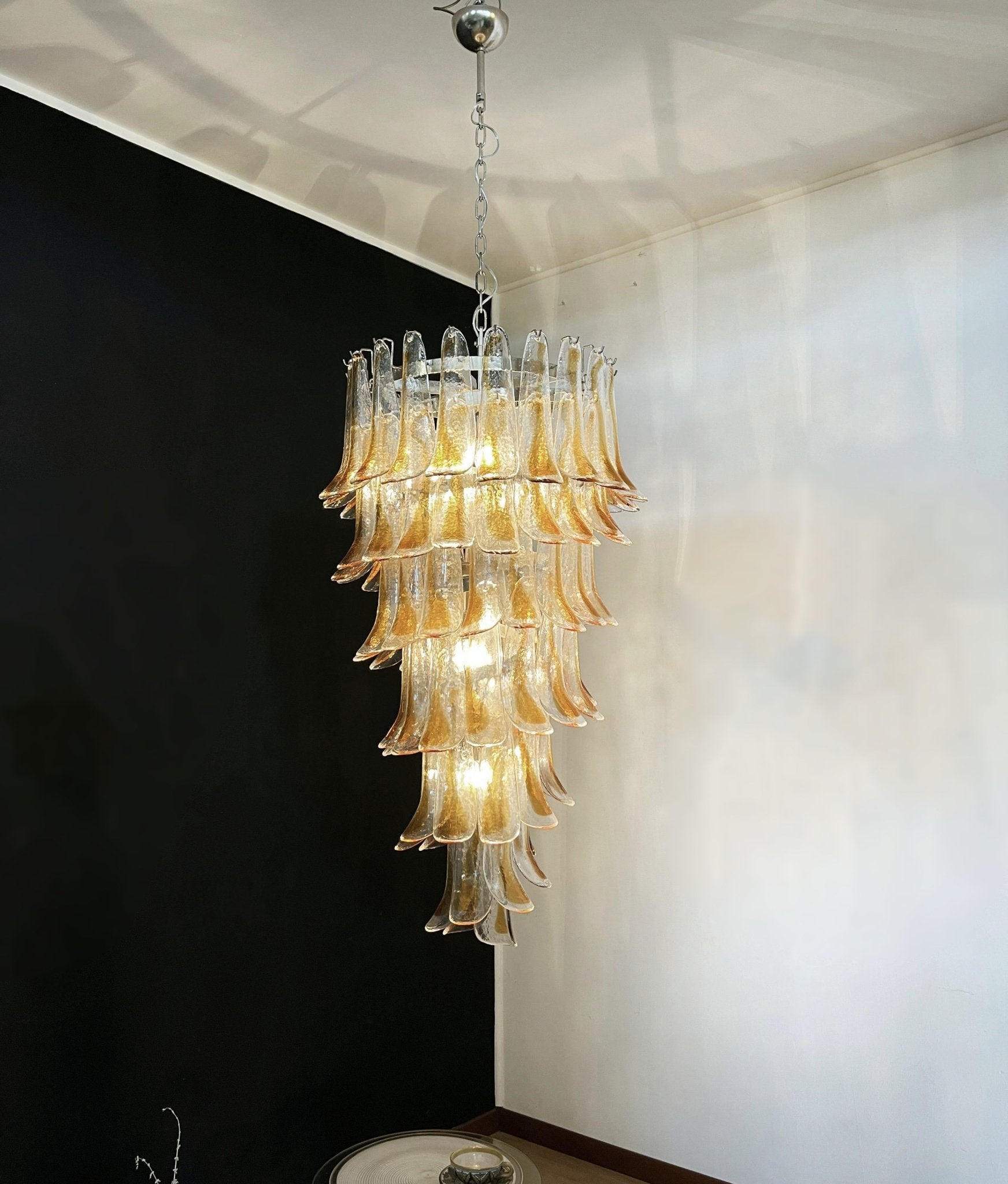 Aurora Chandelier Gold Murano Glass Petals Layered Cascading