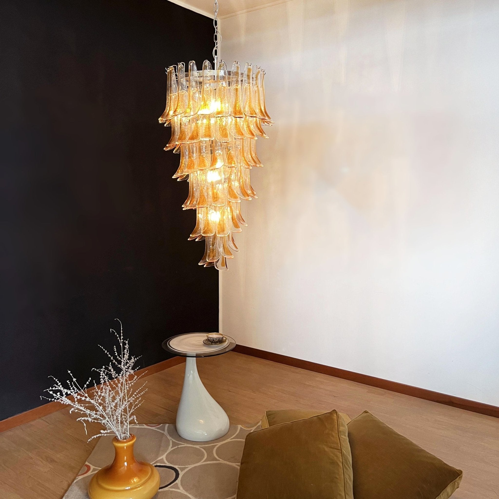 Aurora Chandelier Gold Murano Glass Petals Layered Cascading