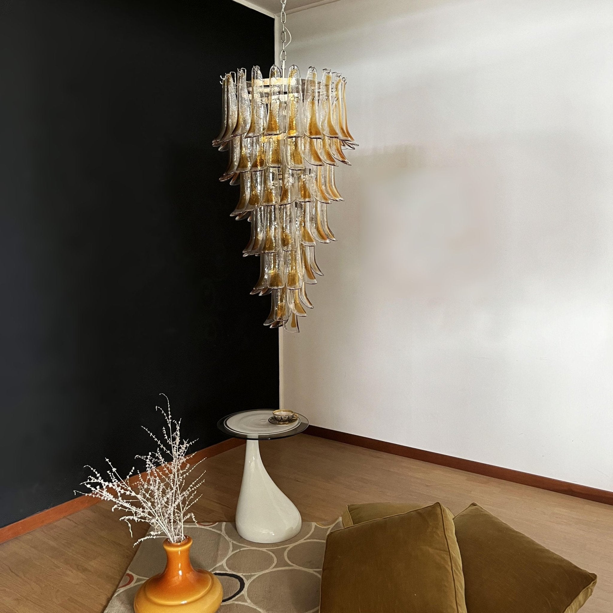 Aurora Chandelier Gold Murano Glass Petals Layered Cascading
