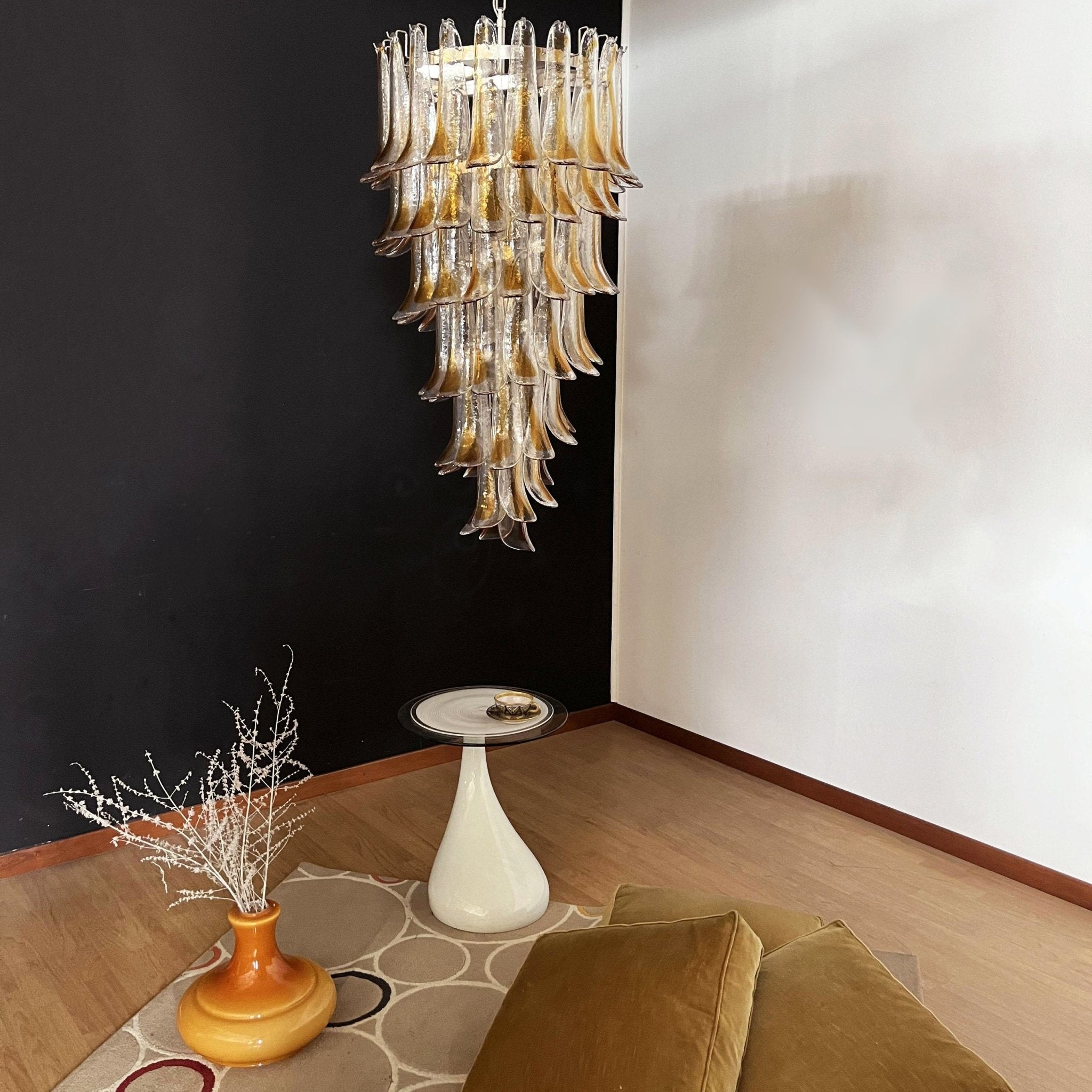 Aurora Chandelier Gold Murano Glass Petals Layered Cascading
