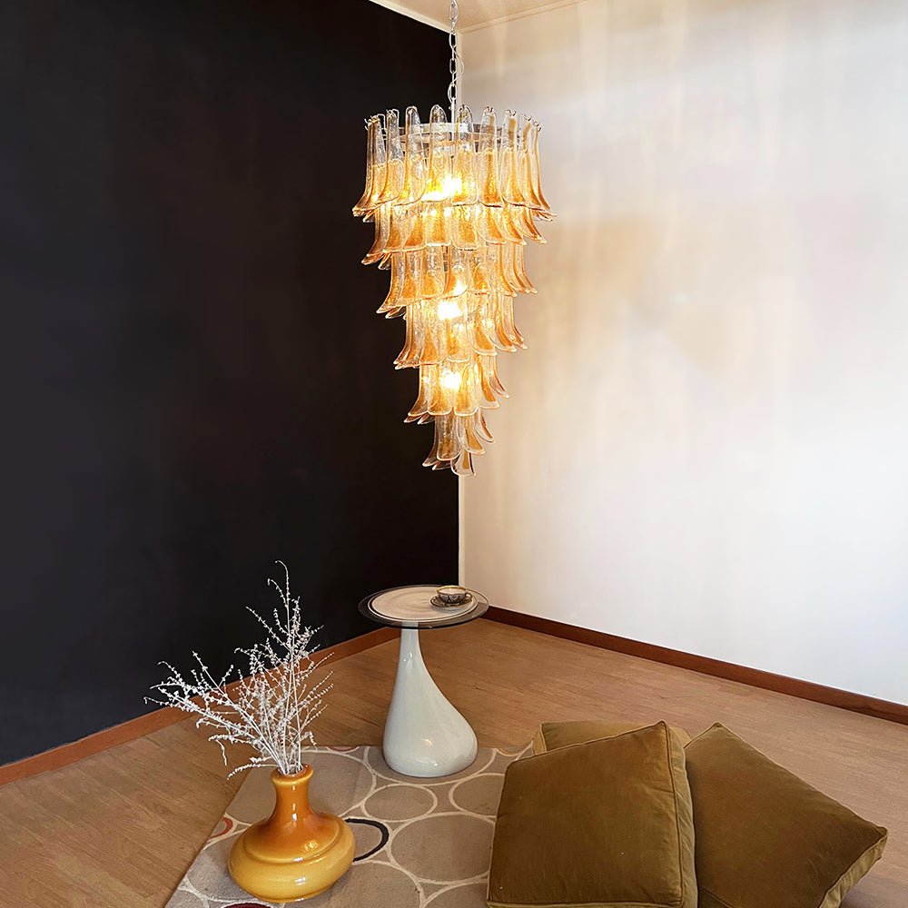 Aurora Chandelier Gold Murano Glass Petals Layered Cascading