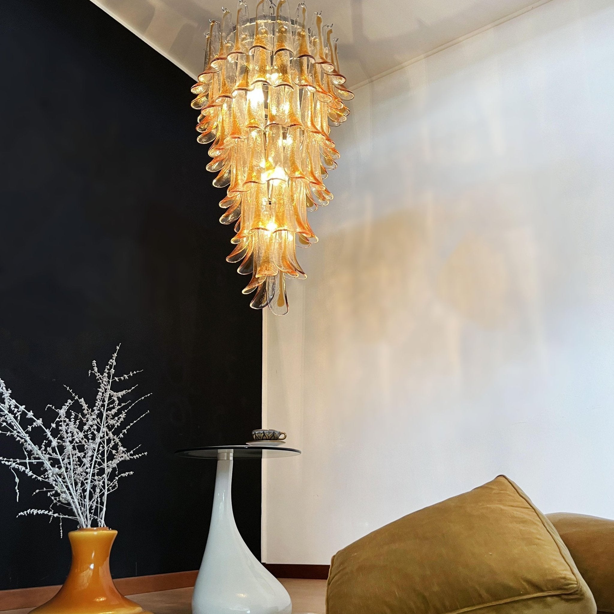 Aurora Chandelier Gold Murano Glass Petals Layered Cascading