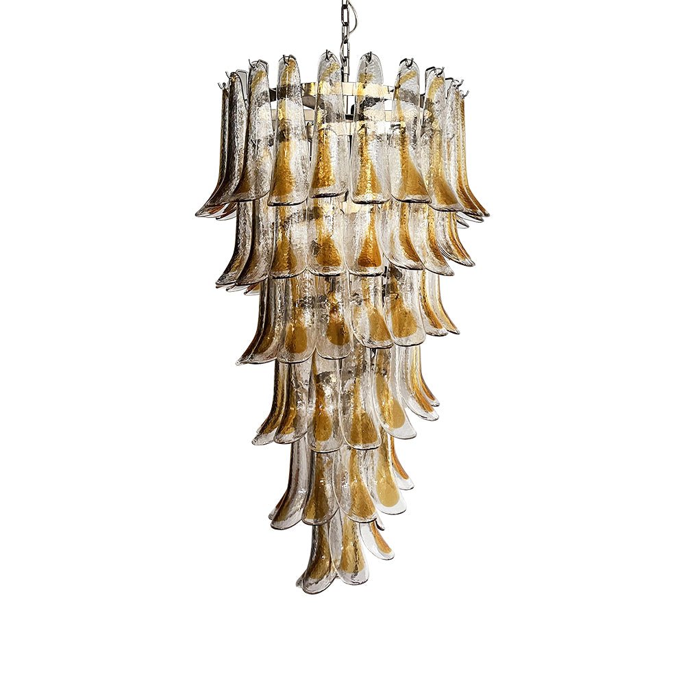 Aurora Chandelier Gold Murano Glass Petals Layered Cascading