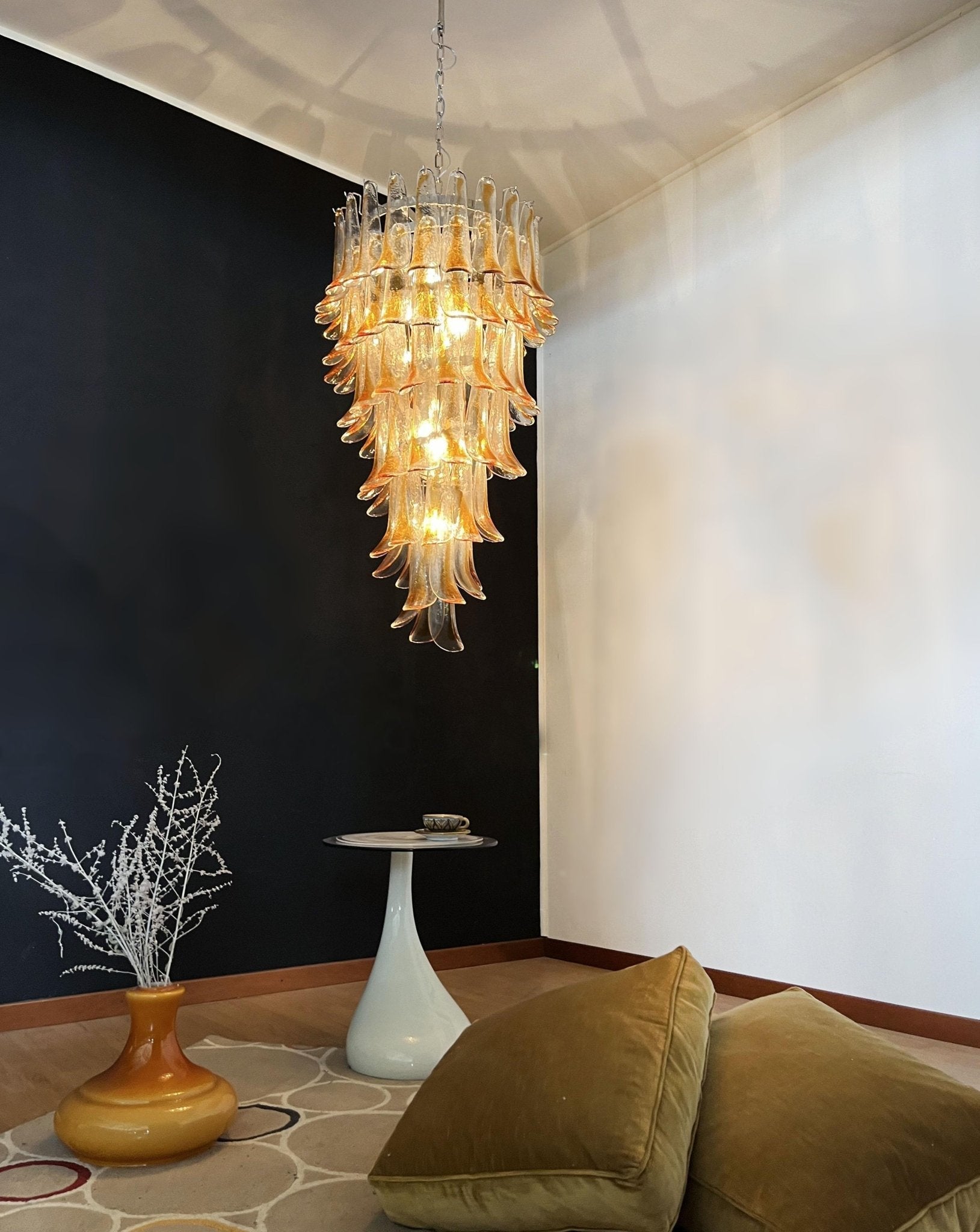 Aurora Chandelier Gold Murano Glass Petals Layered Cascading