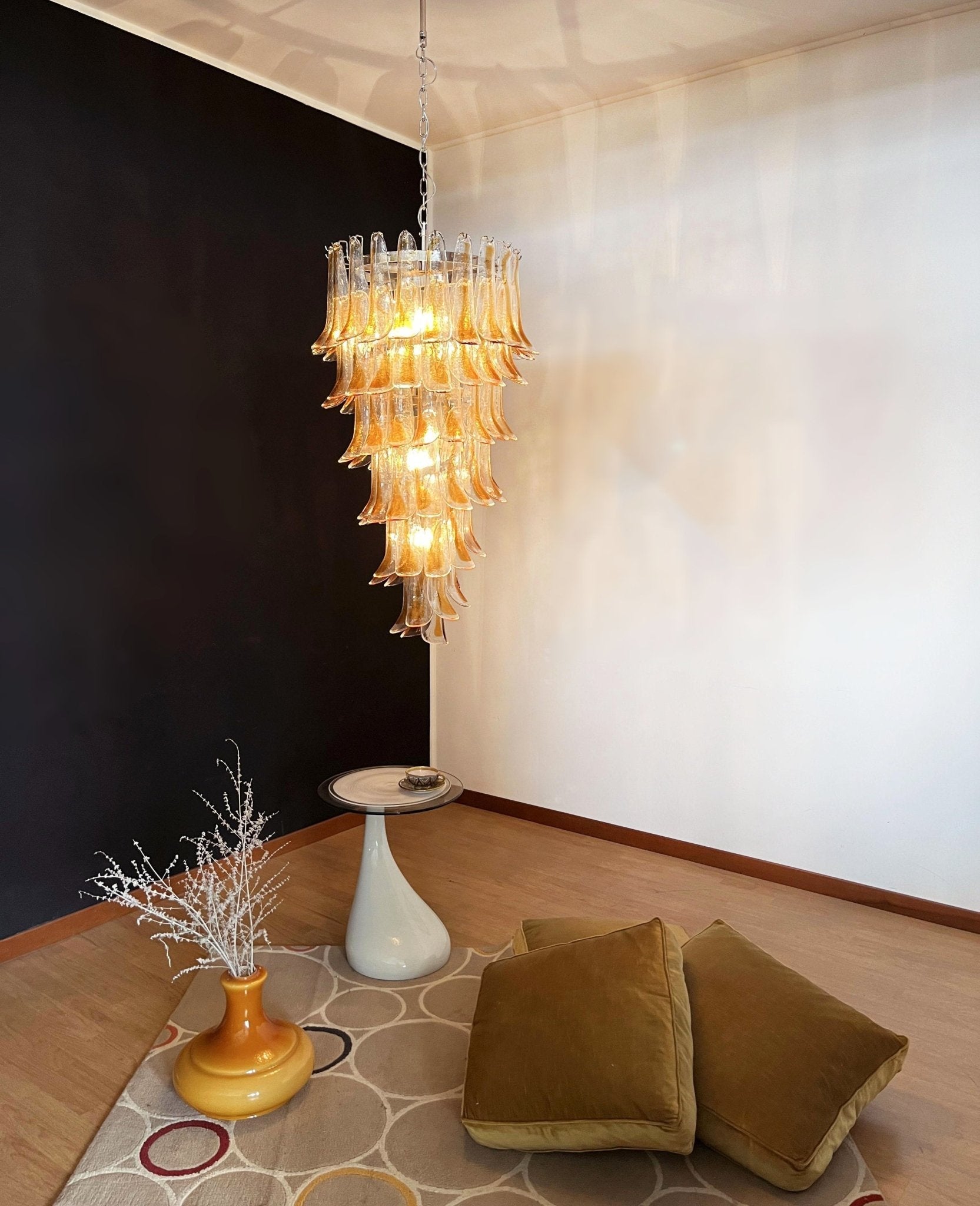 Aurora Chandelier Gold Murano Glass Petals Layered Cascading