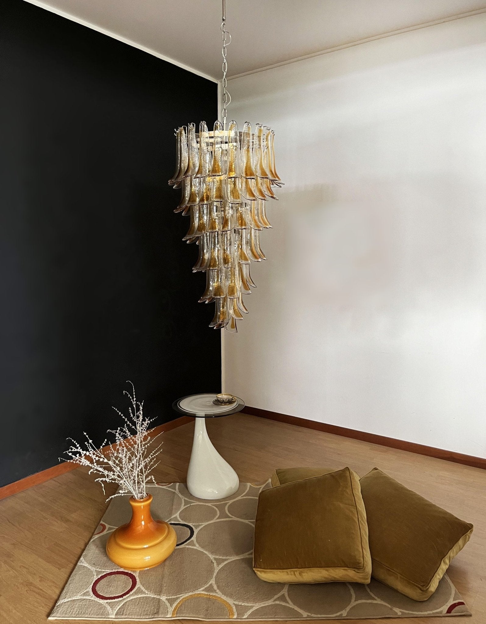 Aurora Chandelier Gold Murano Glass Petals Layered Cascading