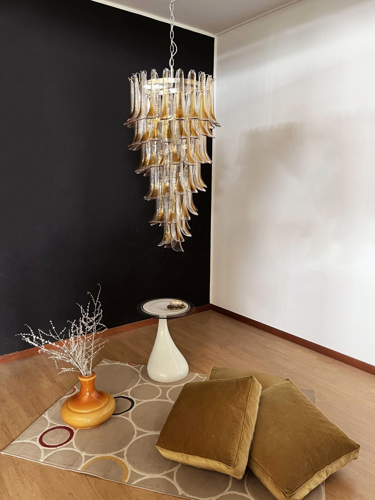 Aurora Chandelier Gold Murano Glass Petals Layered Cascading