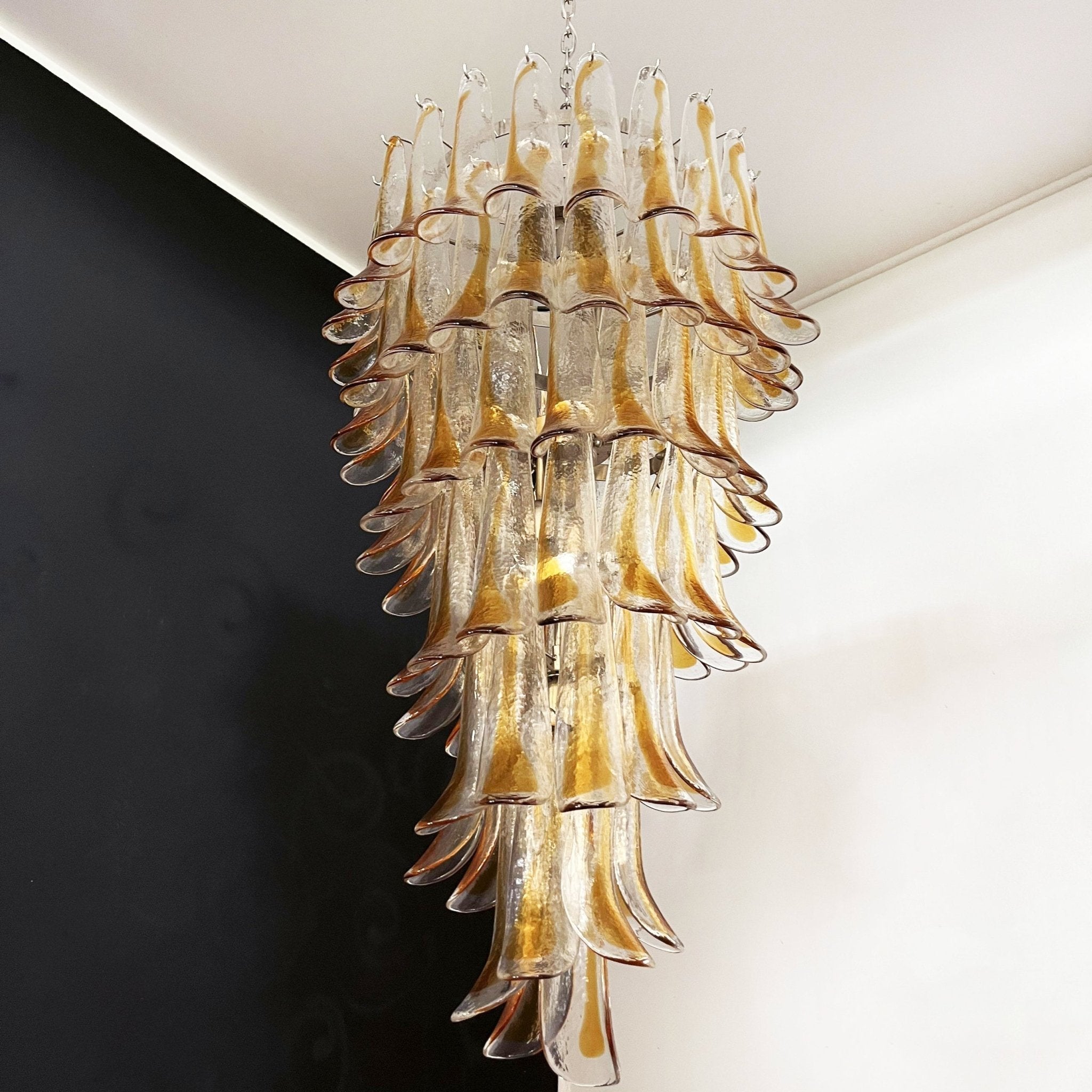 Aurora Chandelier Gold Murano Glass Petals Layered Cascading