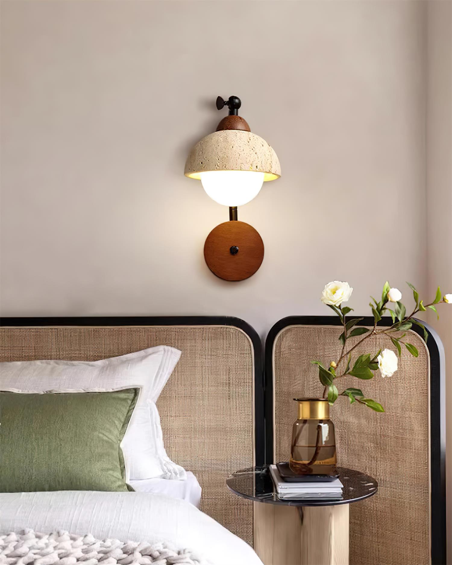 Solaro Wall Light Travertine White Opalescent Globe - Neutralighting