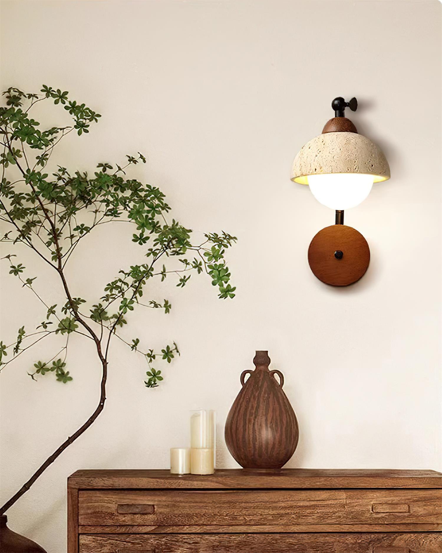 Solaro Wall Light Travertine White Opalescent Globe - Neutralighting