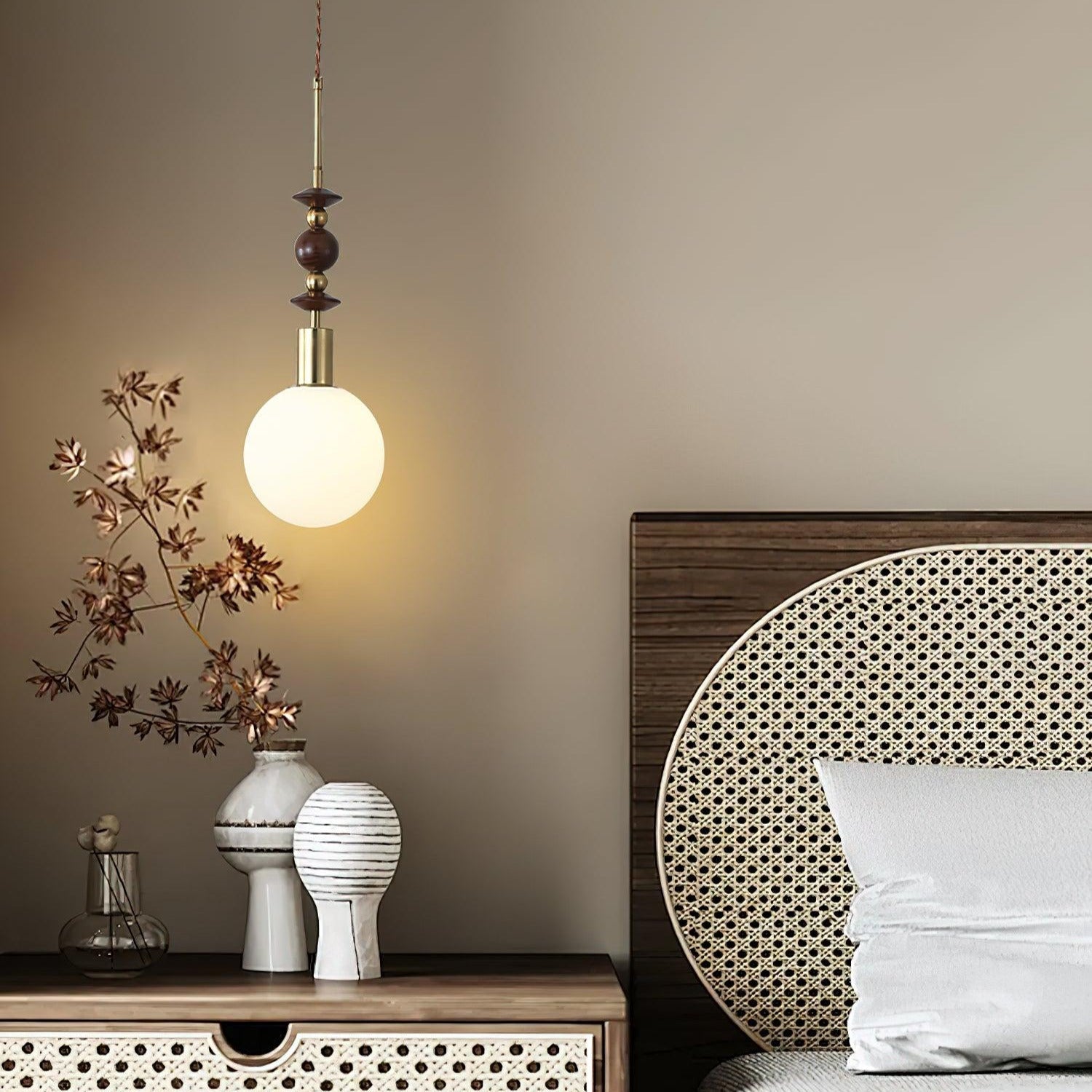 Norn Vintage Globe Pendant Light Wooden Beads - Neutralighting