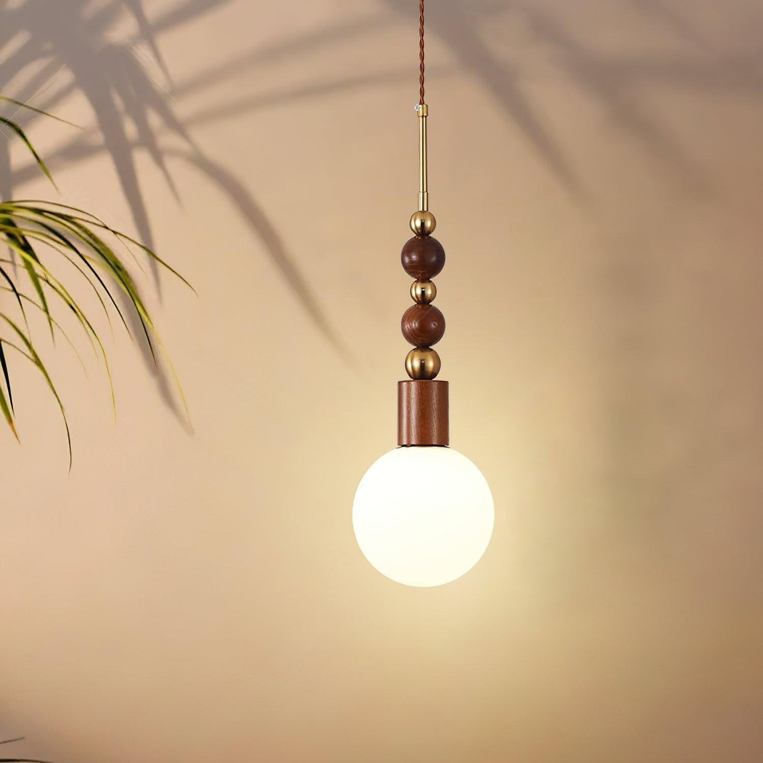 Norn Vintage Globe Pendant Light Wooden Beads - Neutralighting