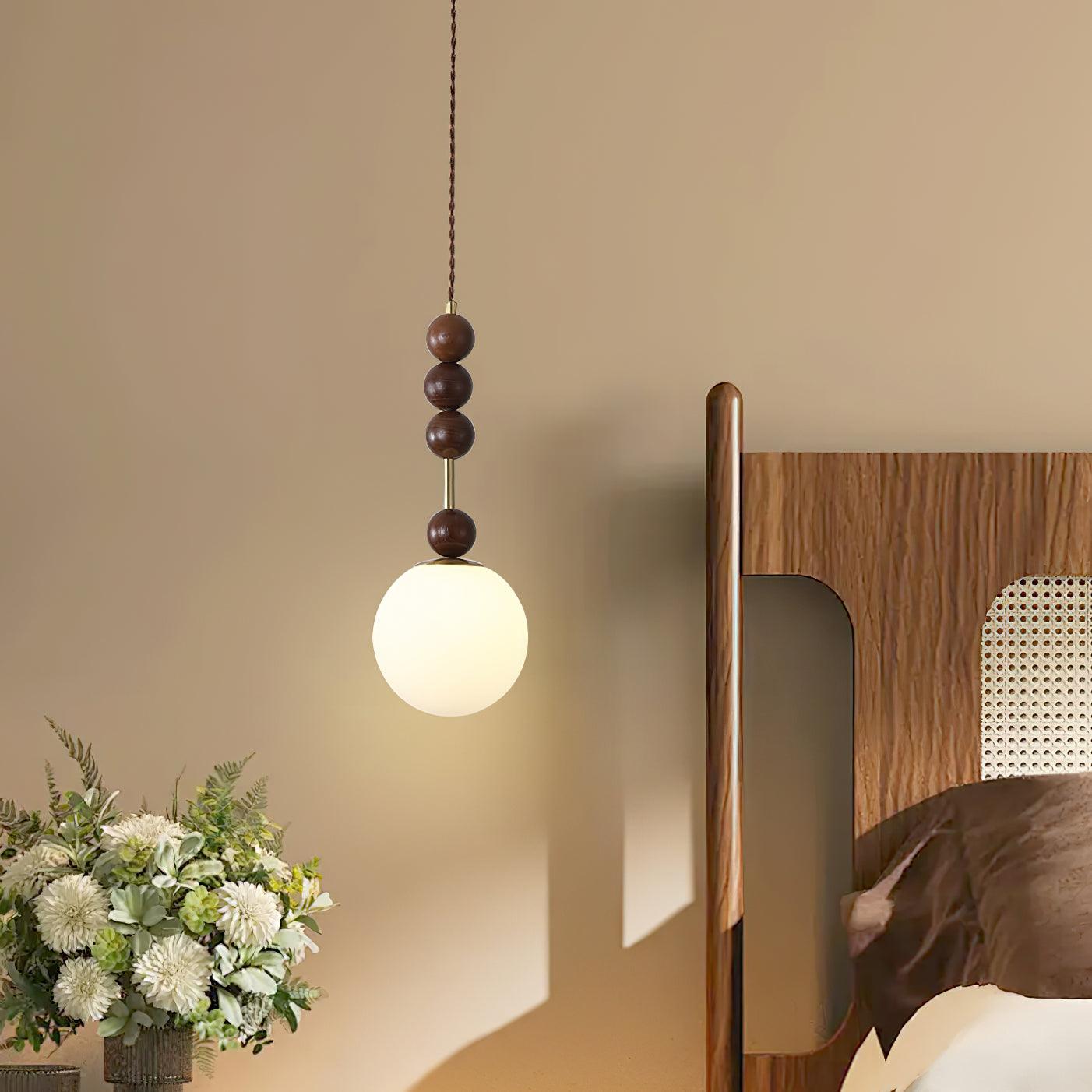 Norn Vintage Globe Pendant Light Wooden Beads - Neutralighting