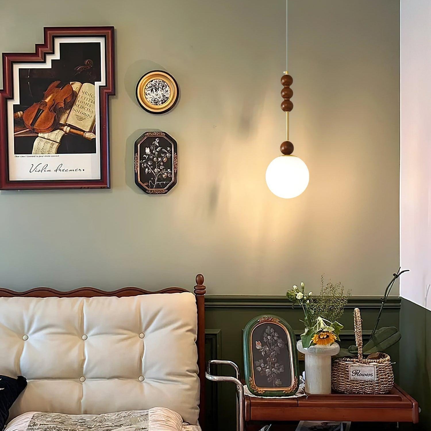 Norn Vintage Globe Pendant Light Wooden Beads - Neutralighting