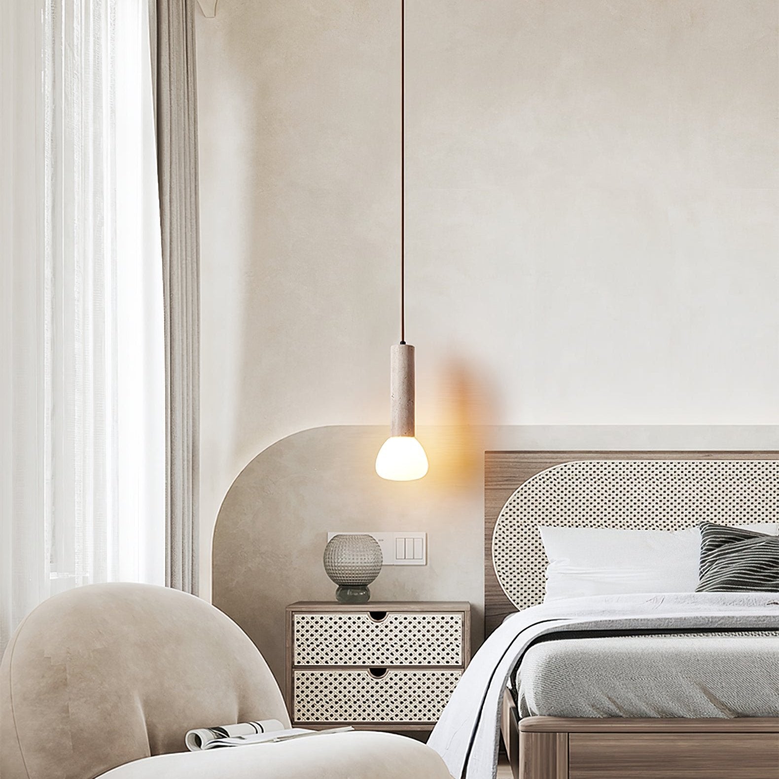 Cicaris Minimalist Travertine Pendant Light - Neutralighting