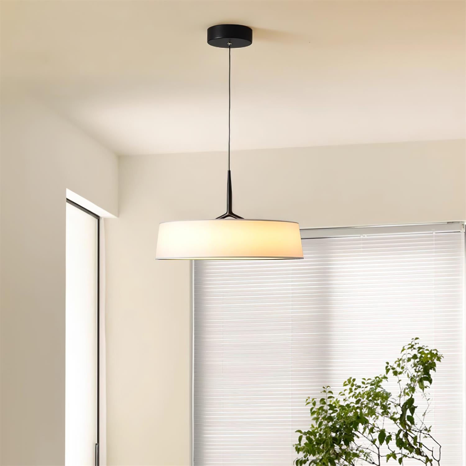 Pendant Light White Fabric Drum Black - Neutralighting