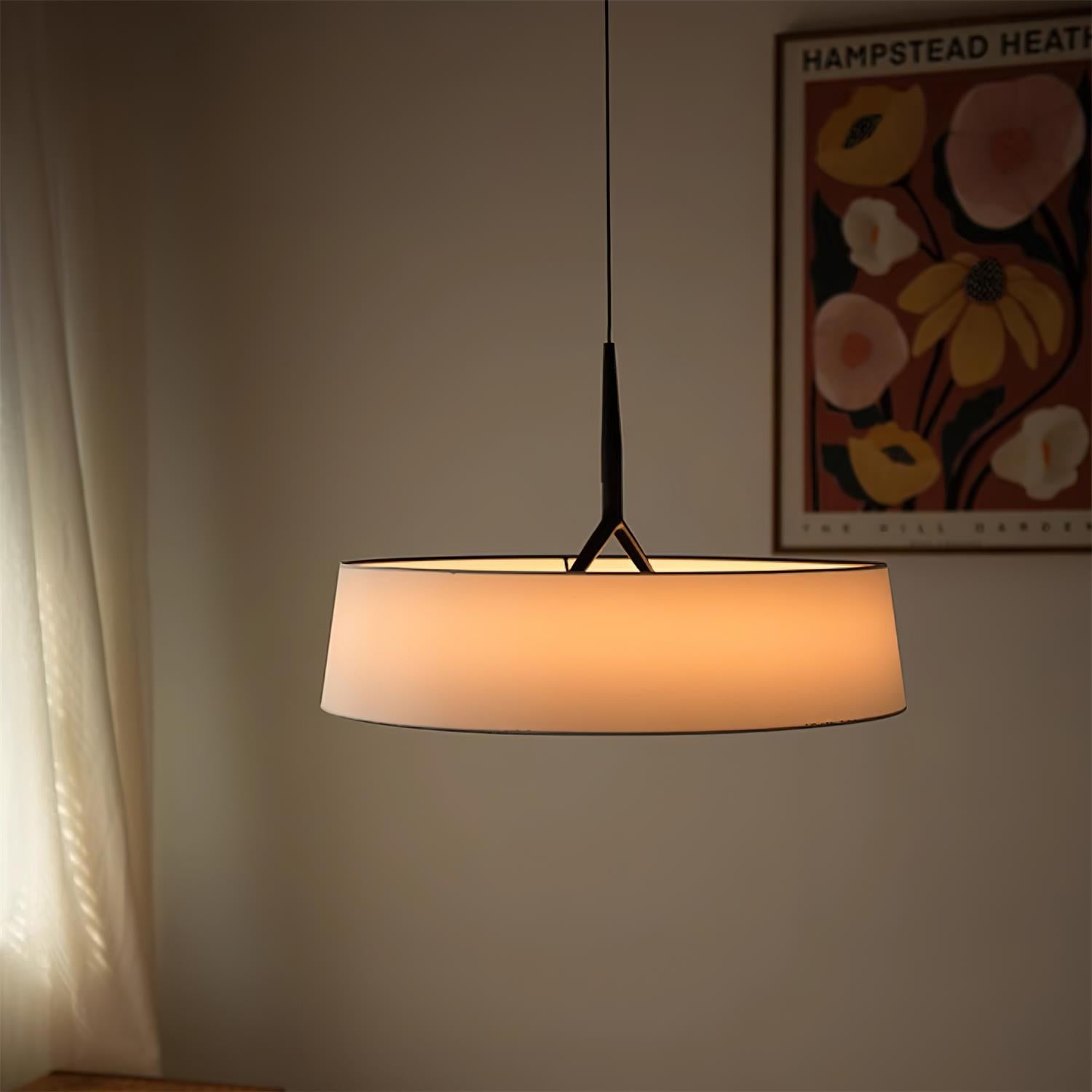 Pendant Light White Fabric Drum Black - Neutralighting