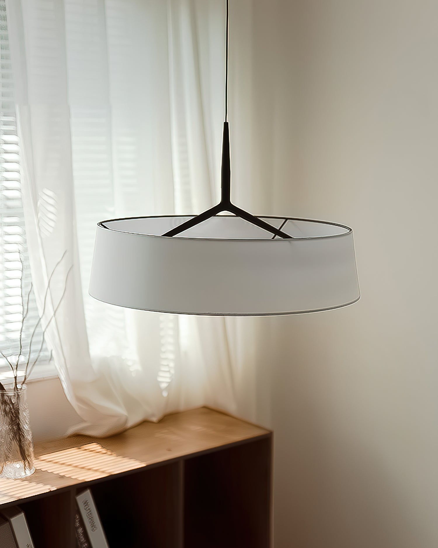 Pendant Light White Fabric Drum Black - Neutralighting