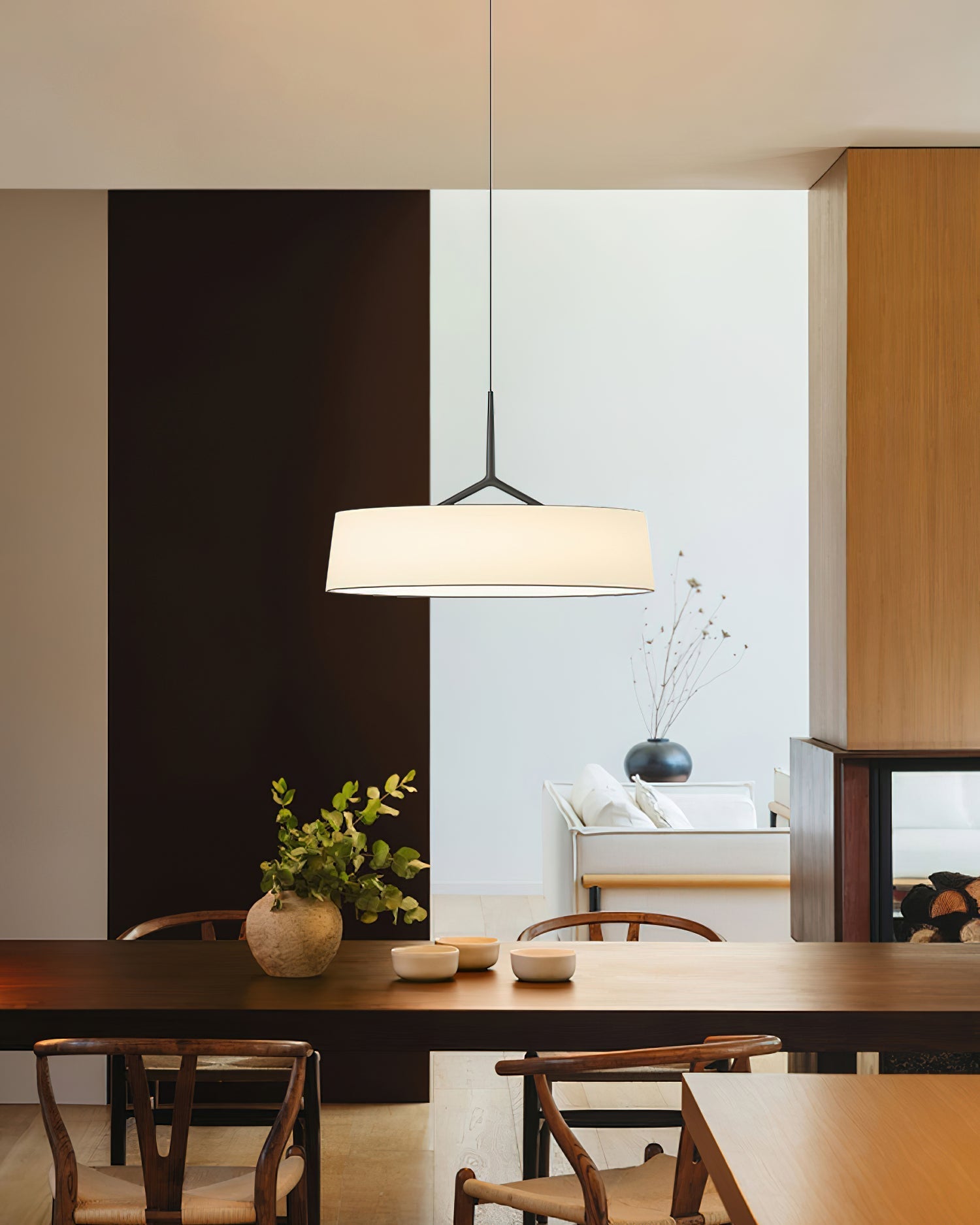 Pendant Light White Fabric Drum Black - Neutralighting