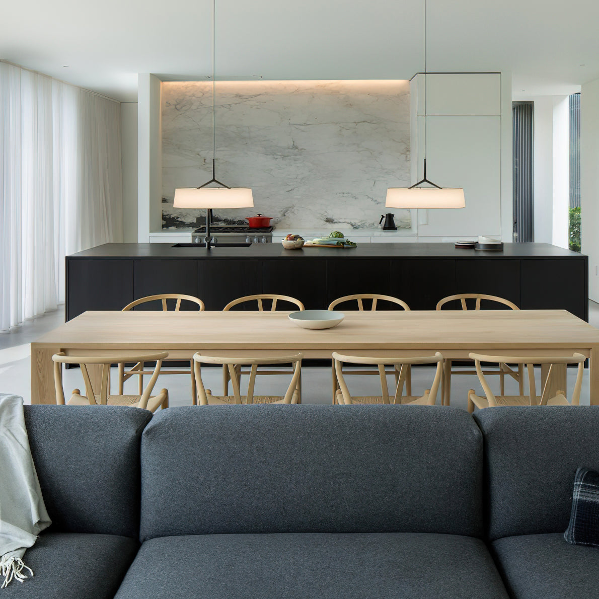 Pendant Light White Fabric Drum Black - Neutralighting