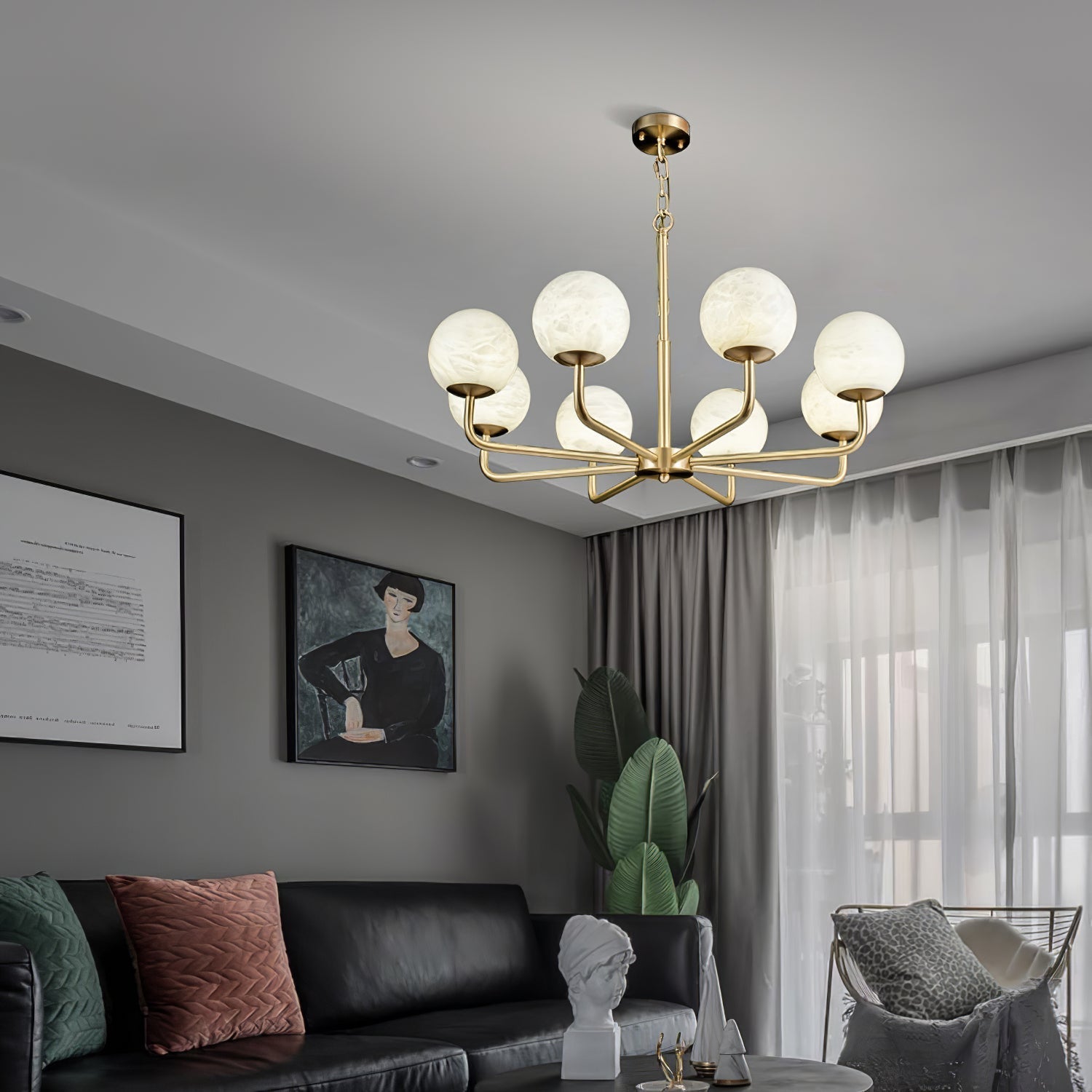 Erich Chandelier Alabaster Globe Elegance - Neutralighting