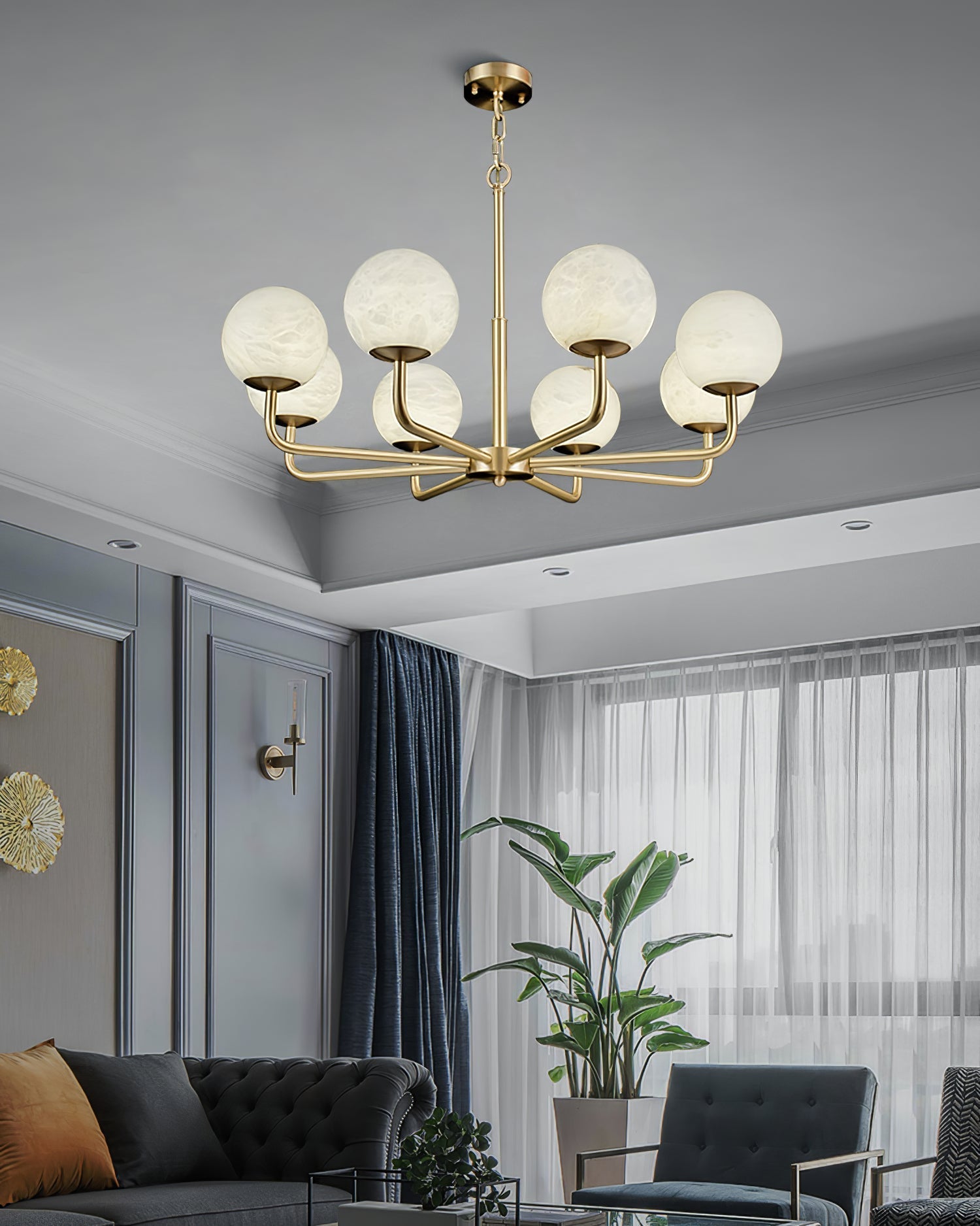Erich Chandelier Alabaster Globe Elegance - Neutralighting