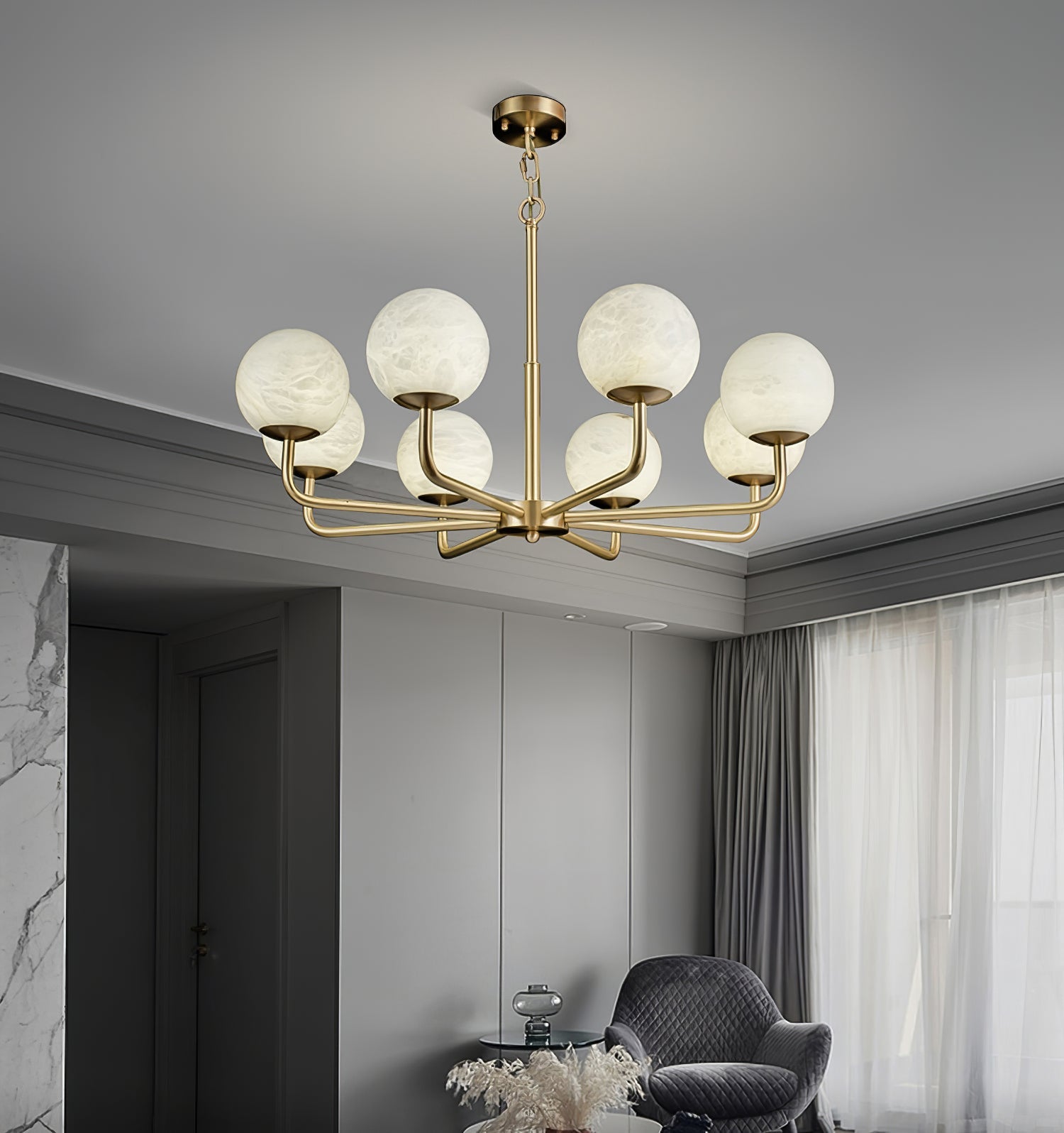 Erich Chandelier Alabaster Globe Elegance - Neutralighting