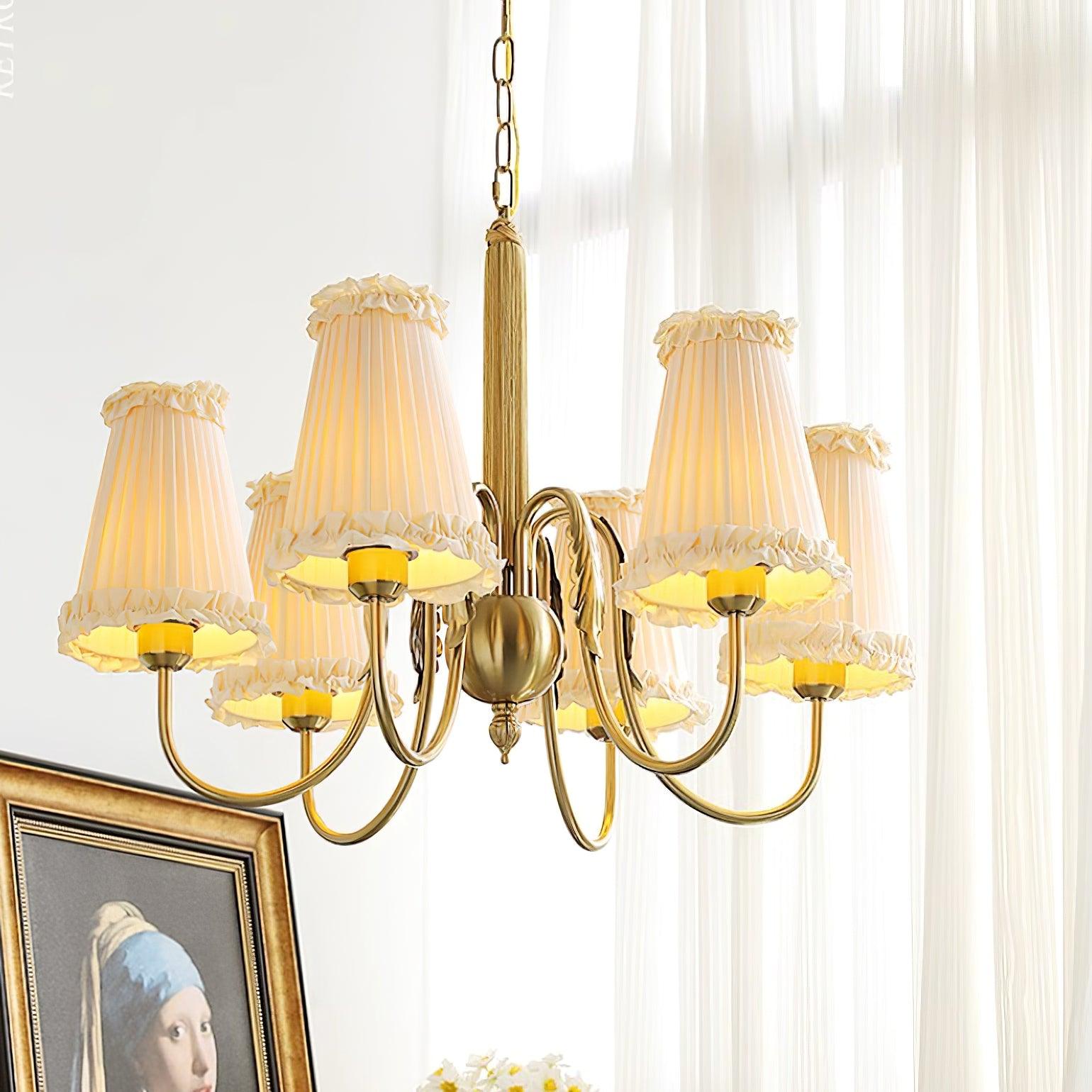Faylin Vintage Brass Chandelier with Pleated Shades - Neutralighting