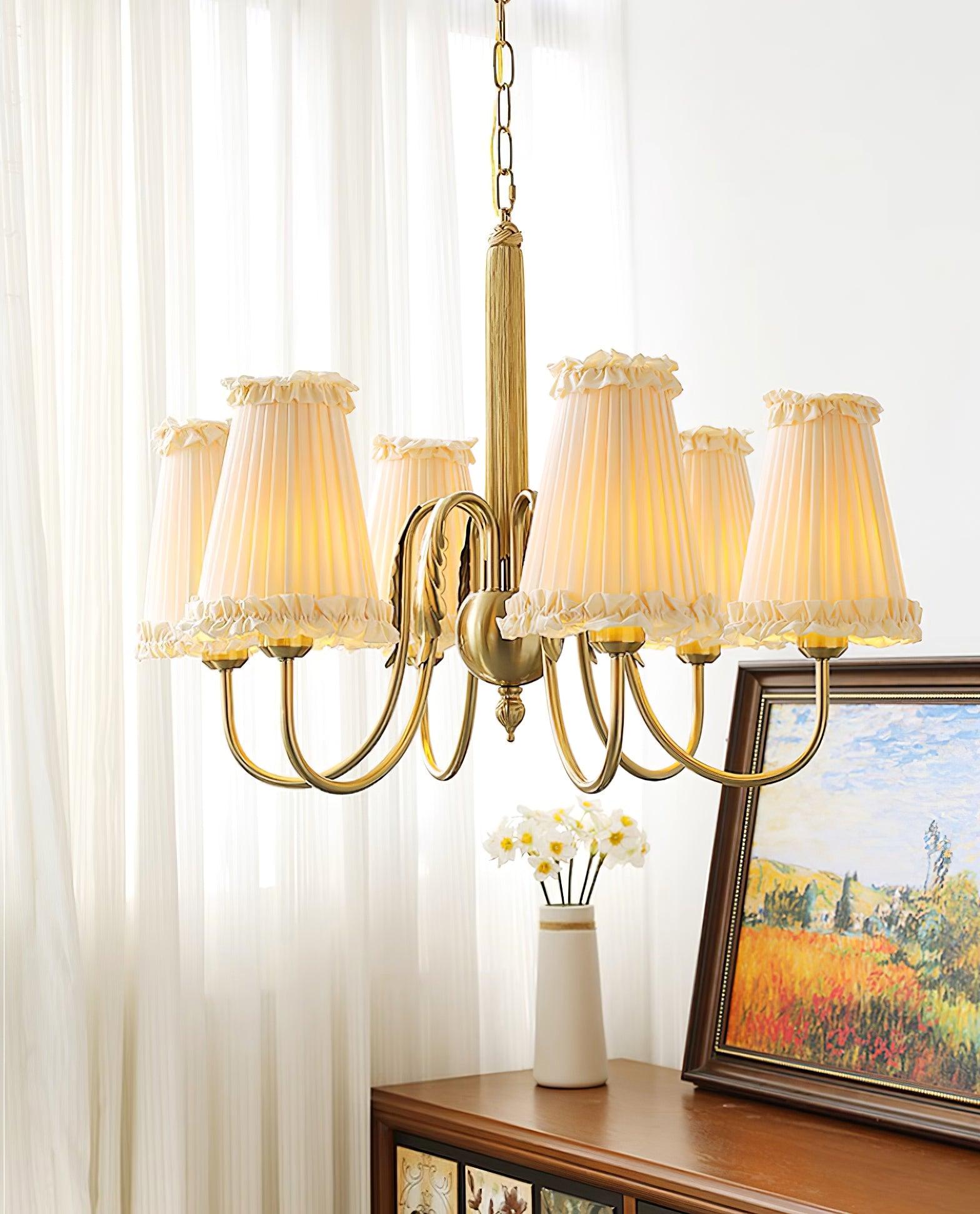 Faylin Vintage Brass Chandelier with Pleated Shades - Neutralighting