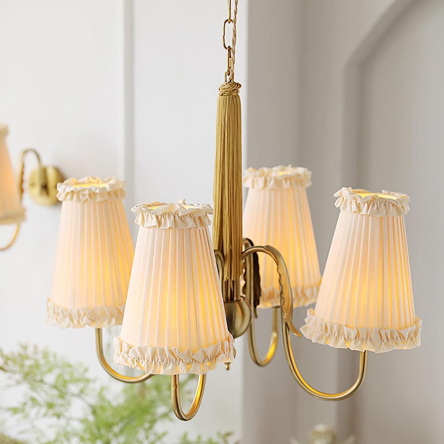 Faylin Vintage Brass Chandelier with Pleated Shades - Neutralighting