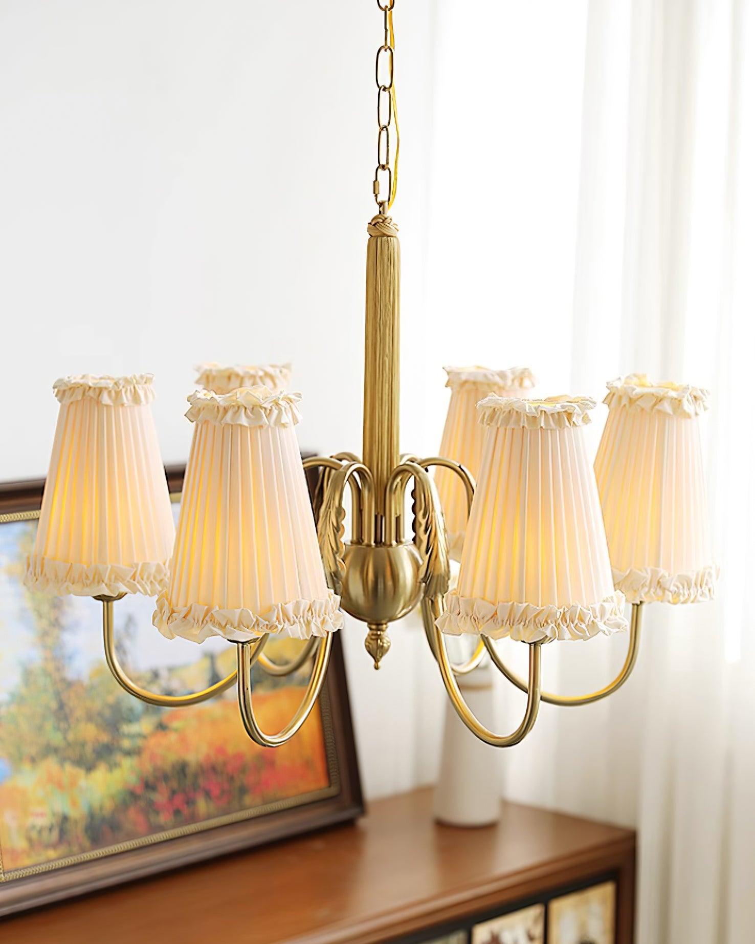 Faylin Vintage Brass Chandelier with Pleated Shades - Neutralighting