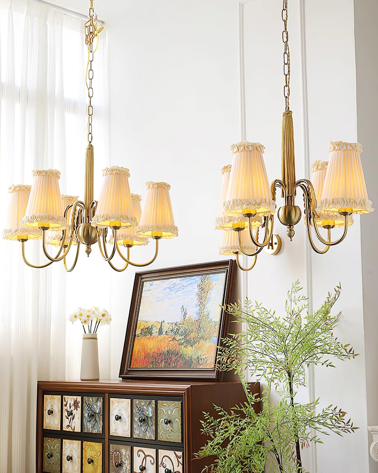 Faylin Vintage Brass Chandelier with Pleated Shades - Neutralighting