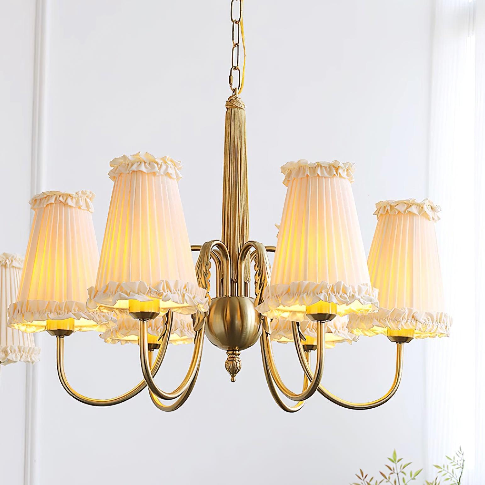 Faylin Vintage Brass Chandelier with Pleated Shades - Neutralighting