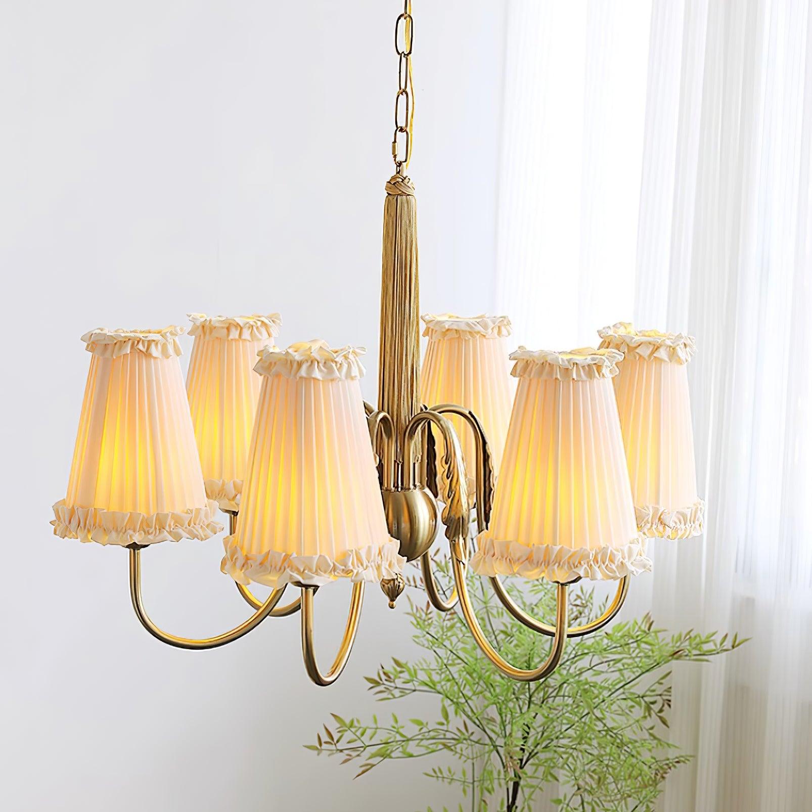 Faylin Vintage Brass Chandelier with Pleated Shades - Neutralighting