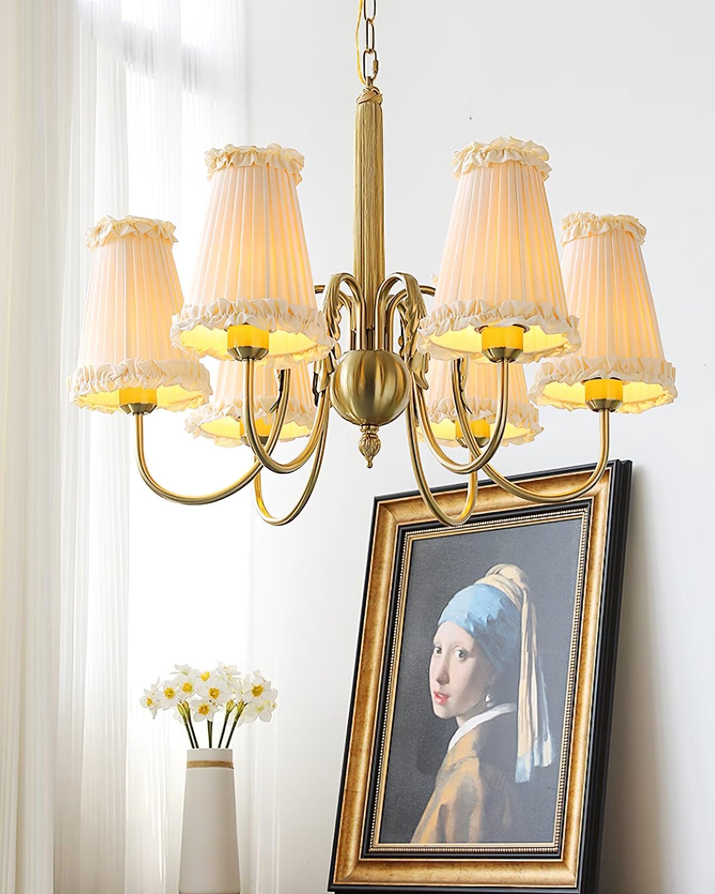 Faylin Vintage Brass Chandelier with Pleated Shades - Neutralighting
