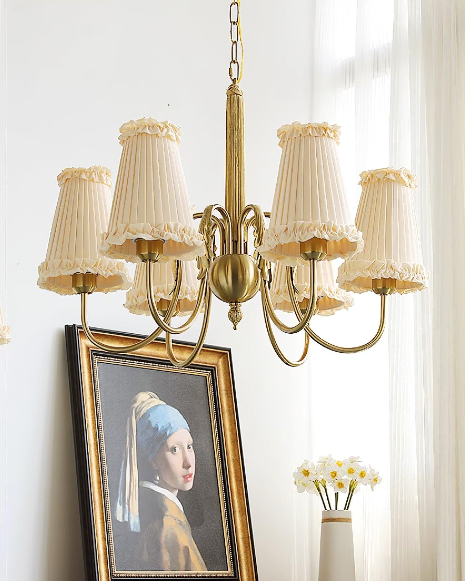 Faylin Vintage Brass Chandelier with Pleated Shades - Neutralighting
