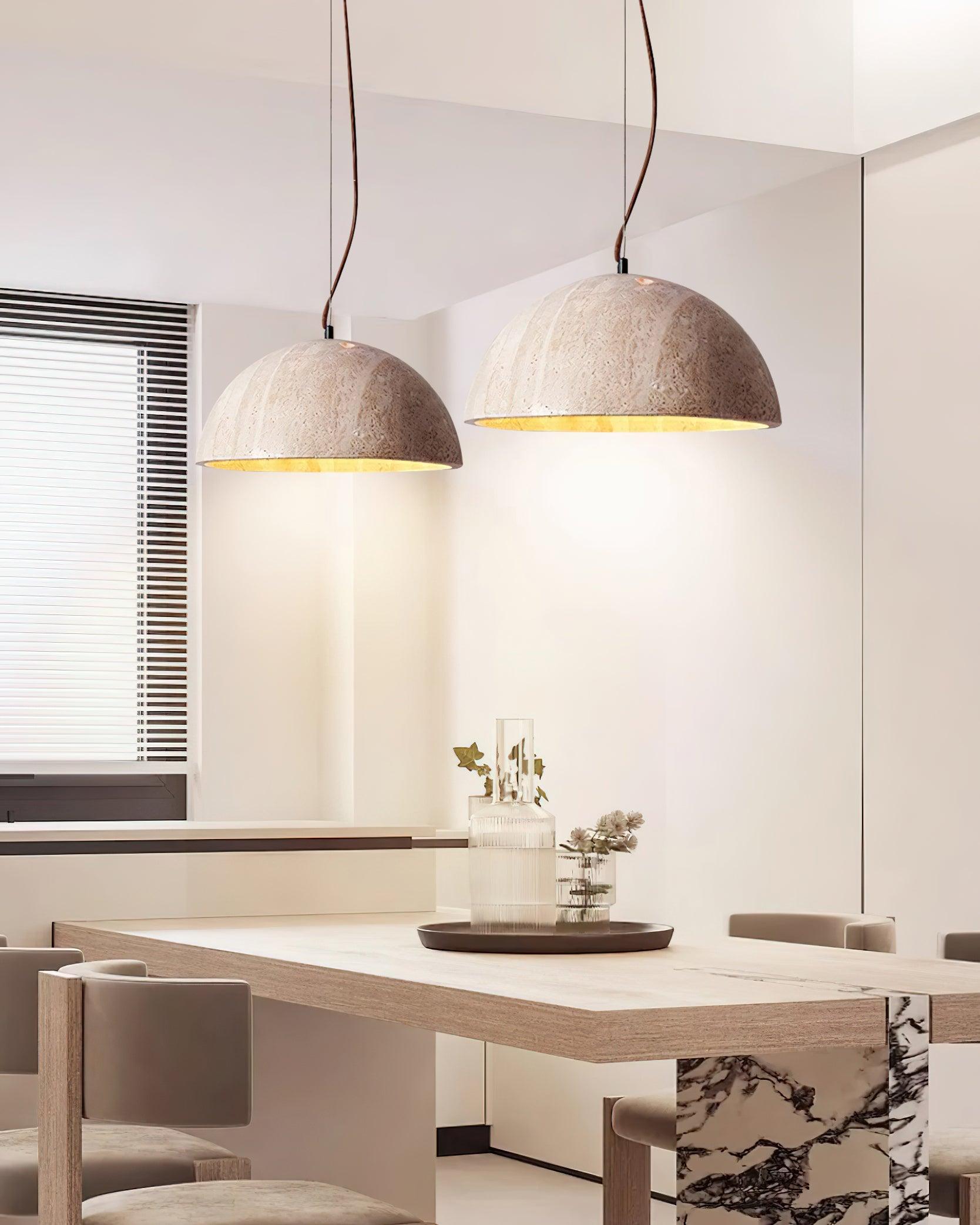Ritta Pendant Light Travertine Dome Shade Industrial - Neutralighting