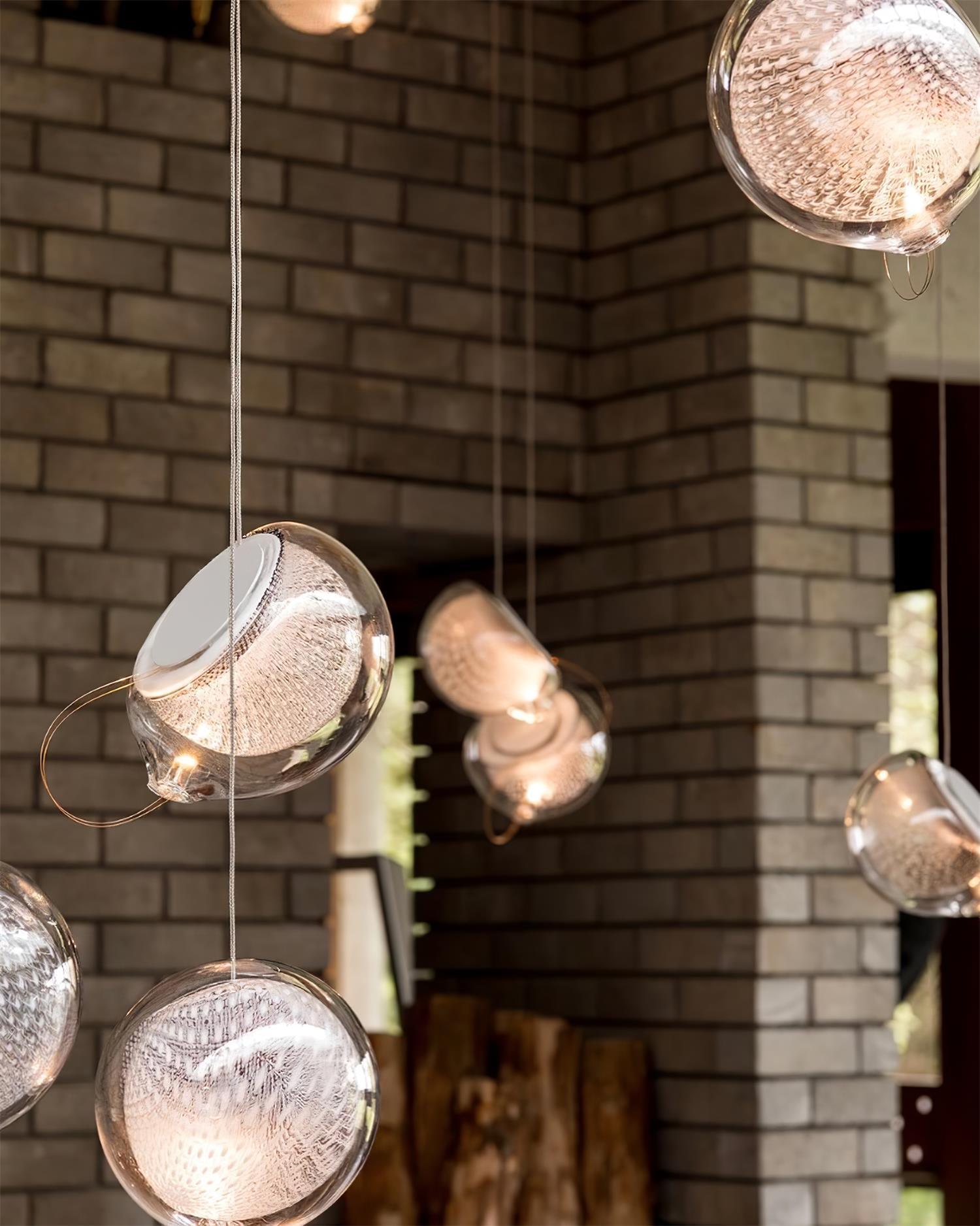 Chandelier Mesh Glass Orbs Cluster Metal Frame Modern Minimalist - Neutralighting