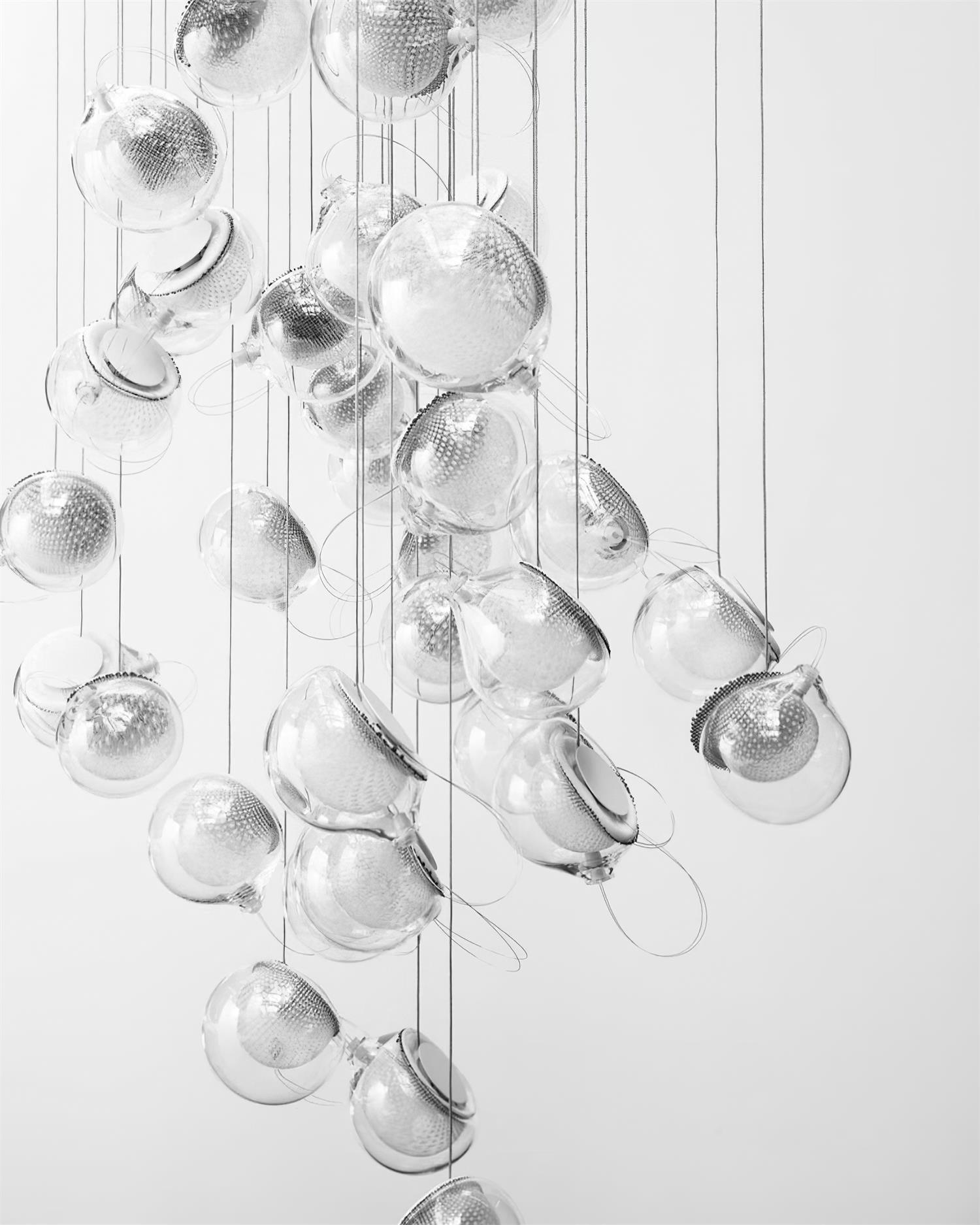 Chandelier Mesh Glass Orbs Cluster Metal Frame Modern Minimalist - Neutralighting