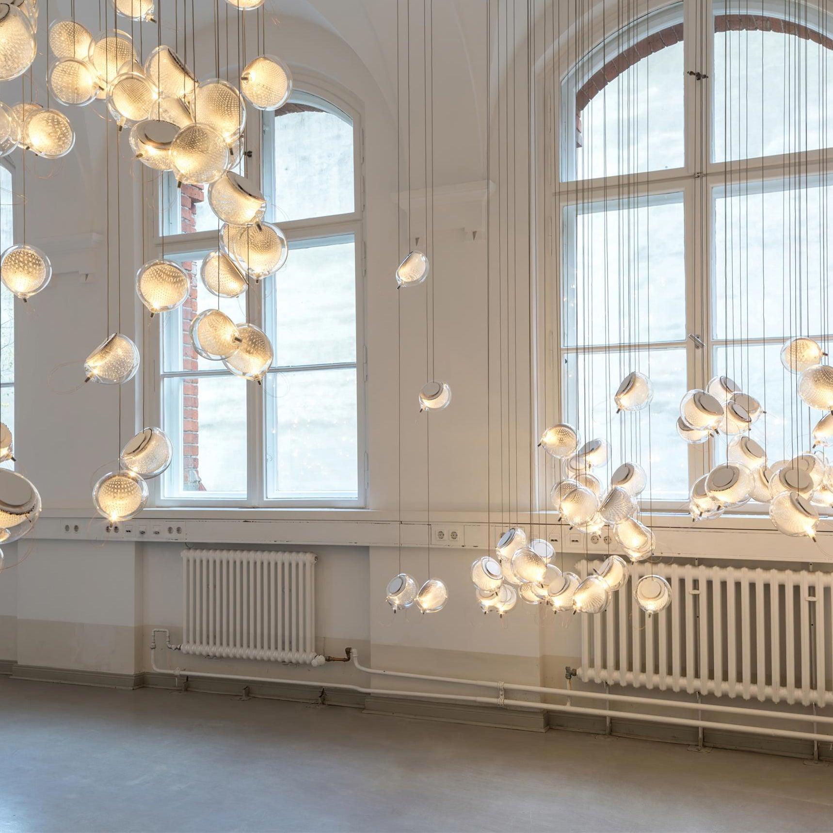 Chandelier Mesh Glass Orbs Cluster Metal Frame Modern Minimalist - Neutralighting